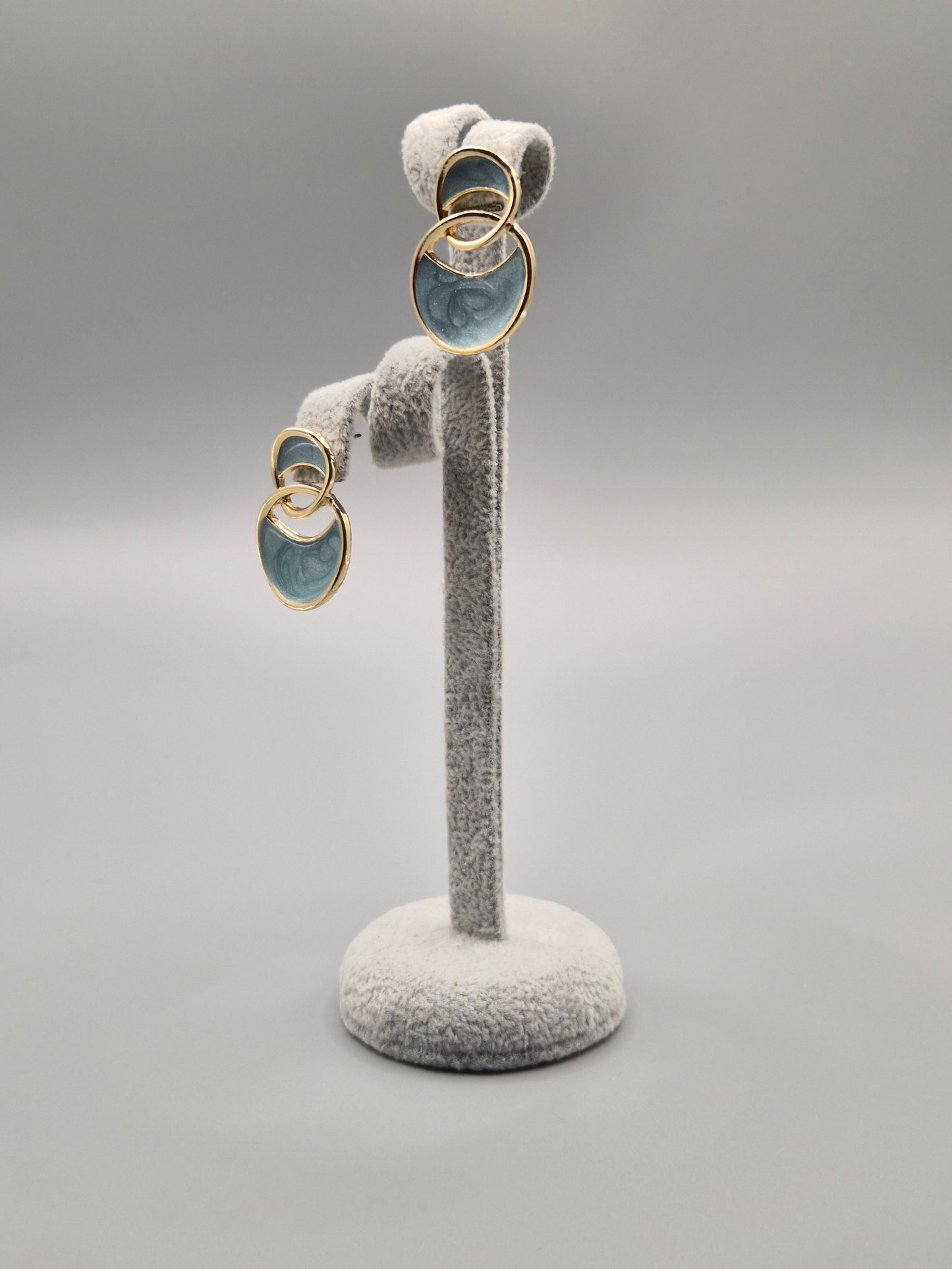 Blue Turquoise Enamelled Double Gold Ring Stud Earrings