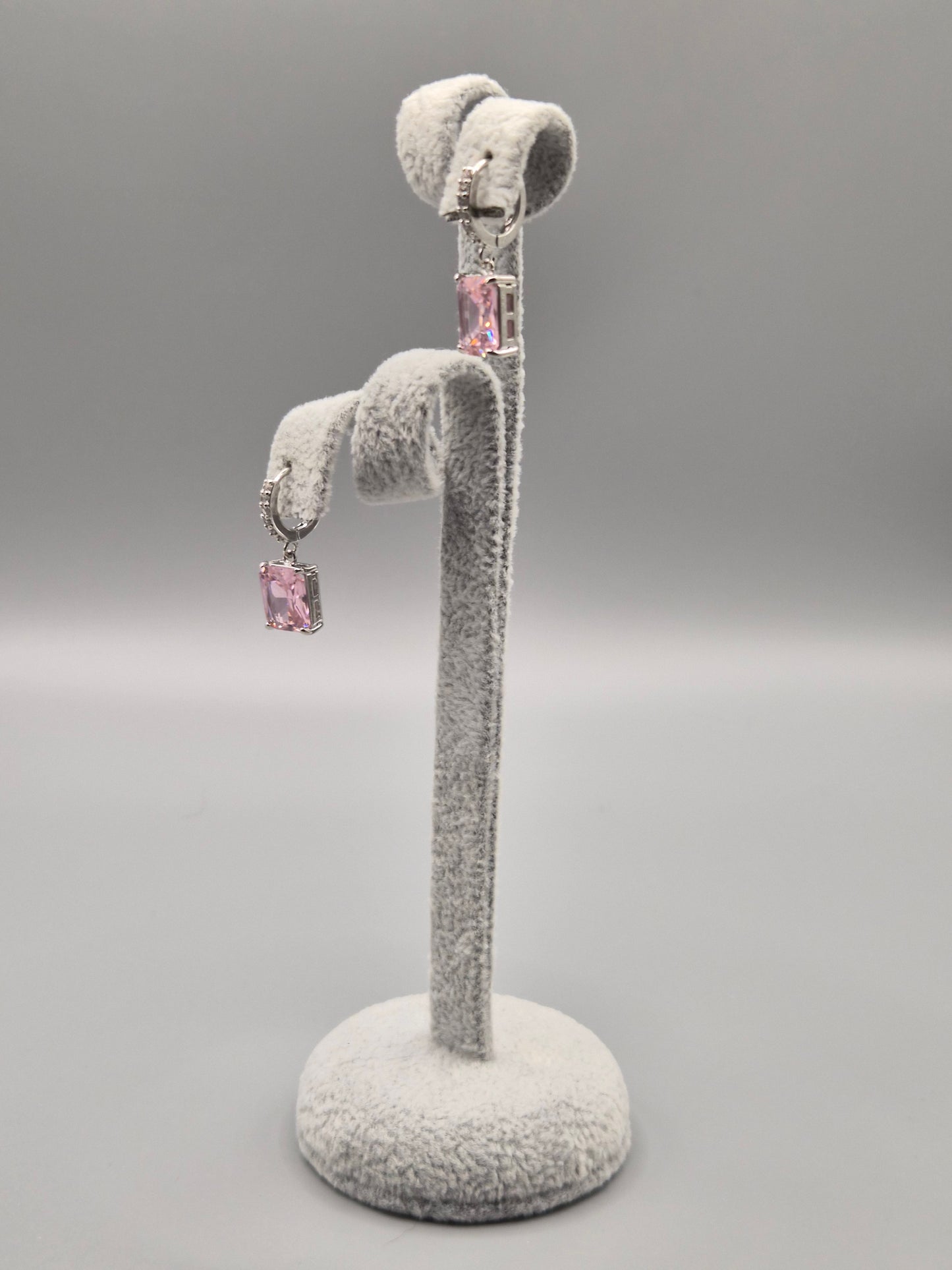 Pink Emerald Cut & Cubic Zirconia Drop Earrings