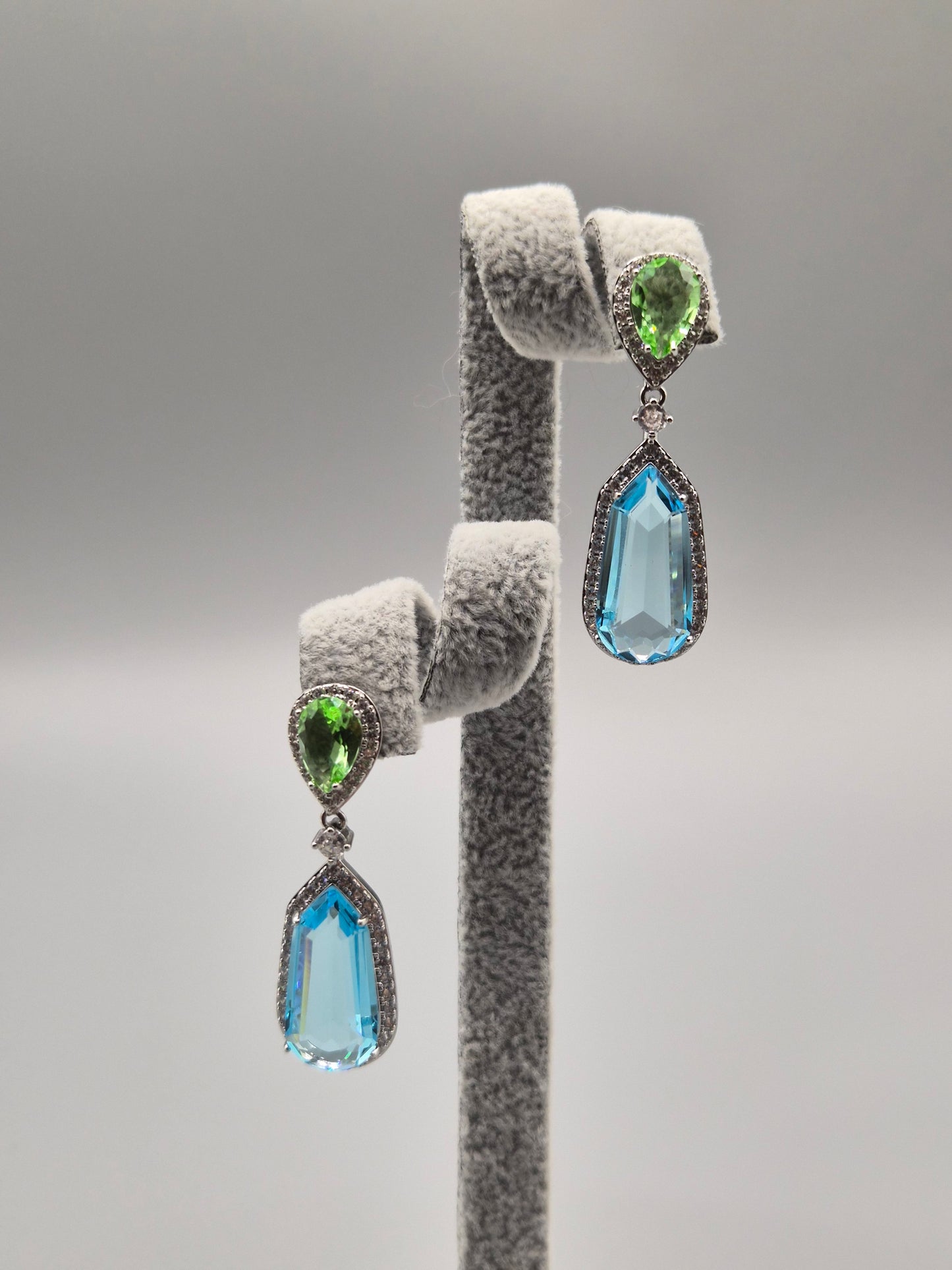Jasmine Green, Sea Blue & Cubic Zirconia Drop Earrings