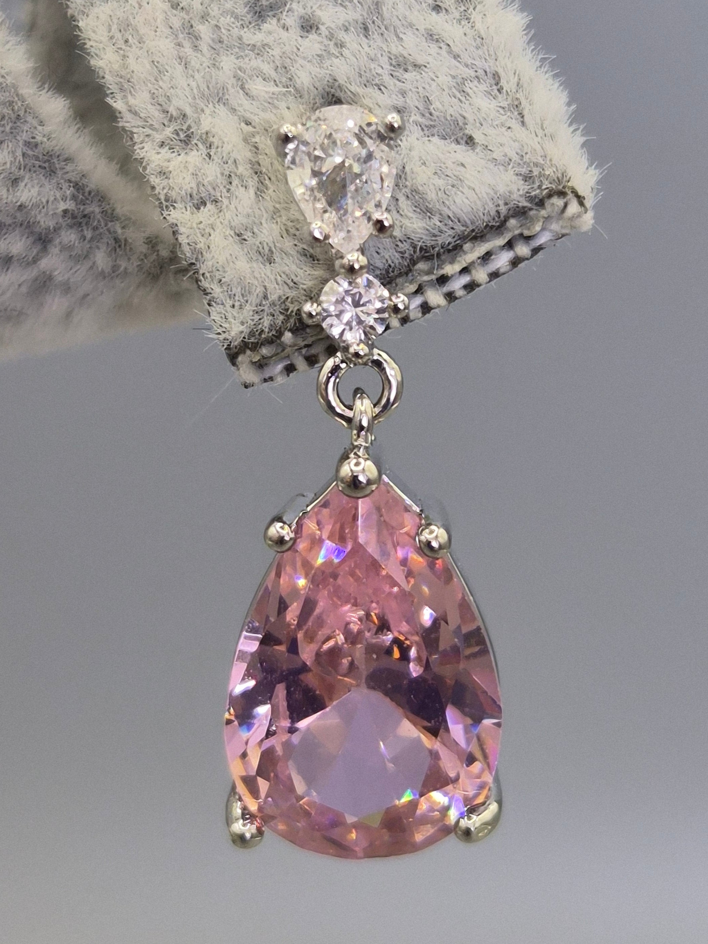 Pink Pear Trillogy Cubic Zirconia Drop Earrings