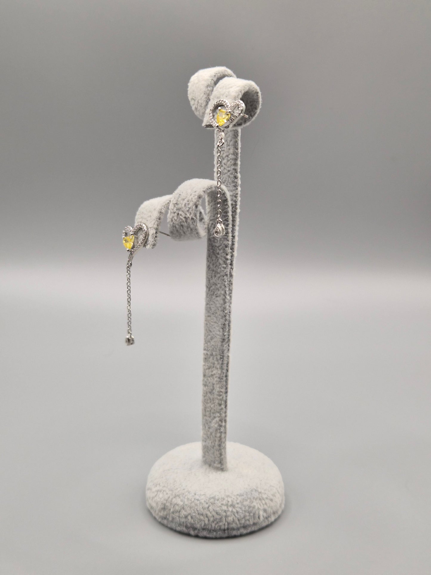 Heart Yellow Citroean & Cubic Zirconia Drop Earrings