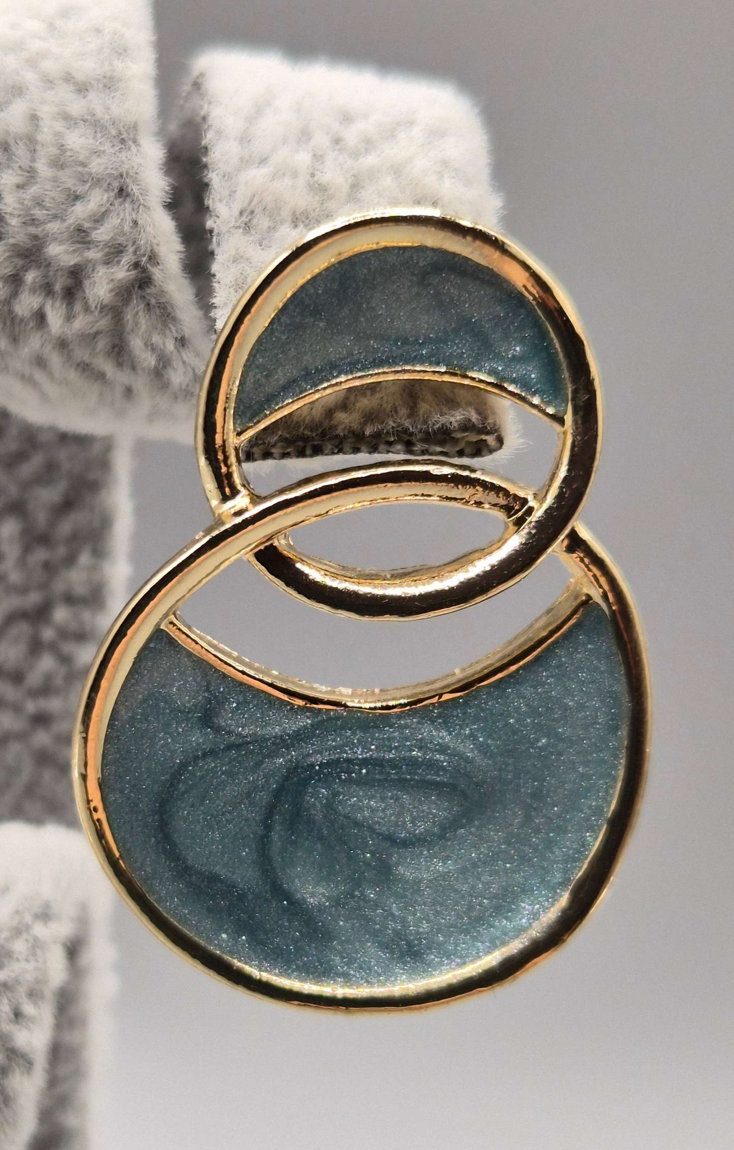 Blue Turquoise Enamelled Double Gold Ring Stud Earrings