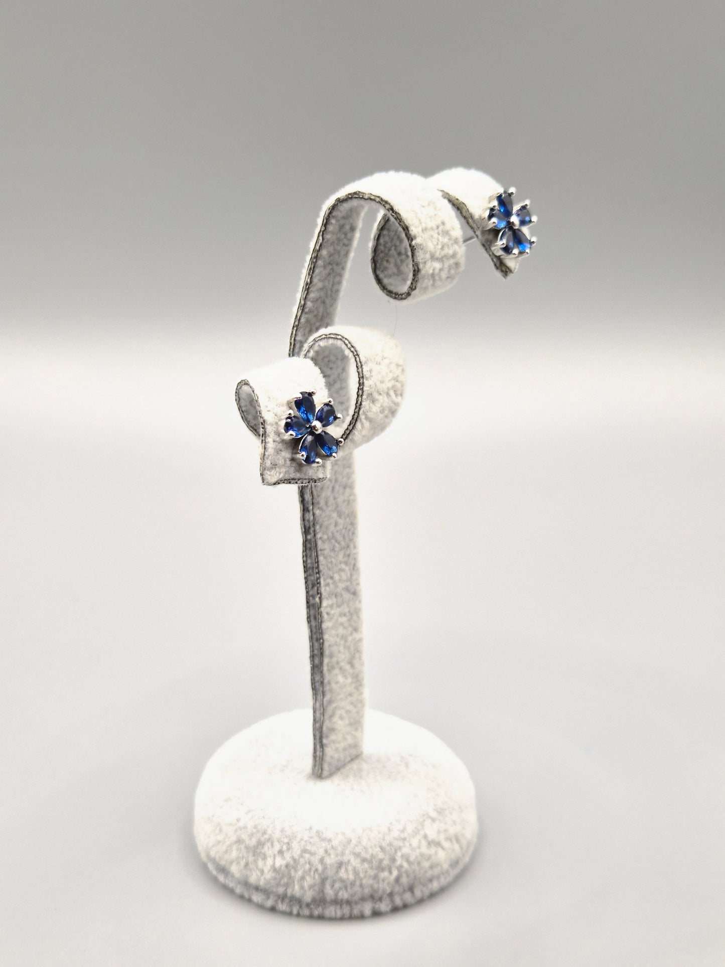 Blue Cubic Zirconia Flower Design Stud Earrings