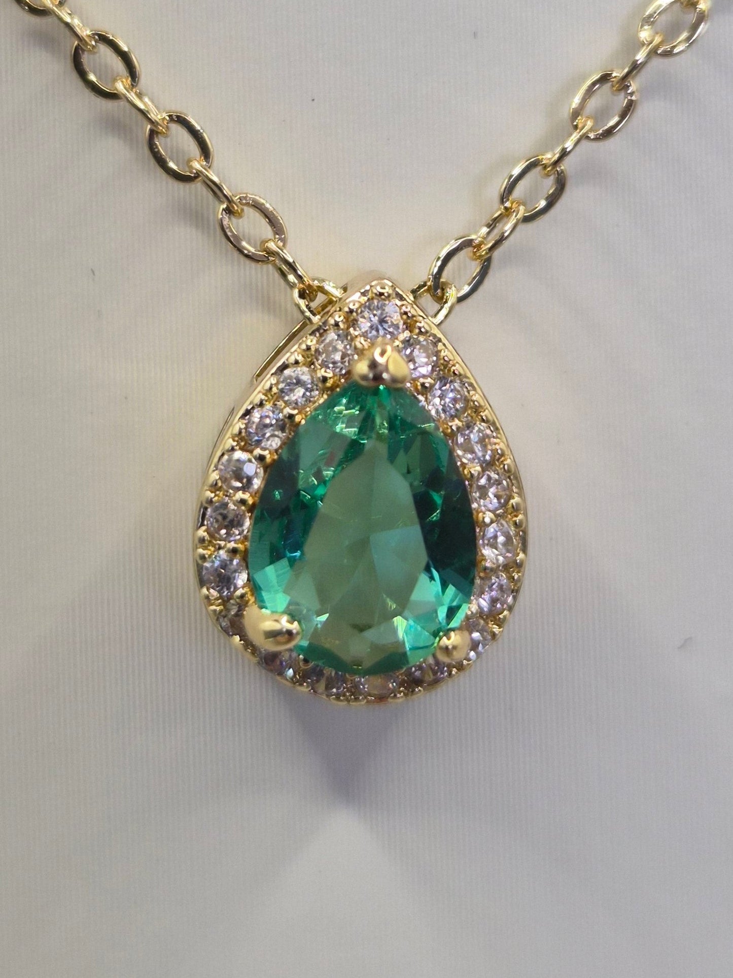 Jasmine Green Pear Shaped & Round Brilliant Cut Cubic Zirconia Pendant - Yellow