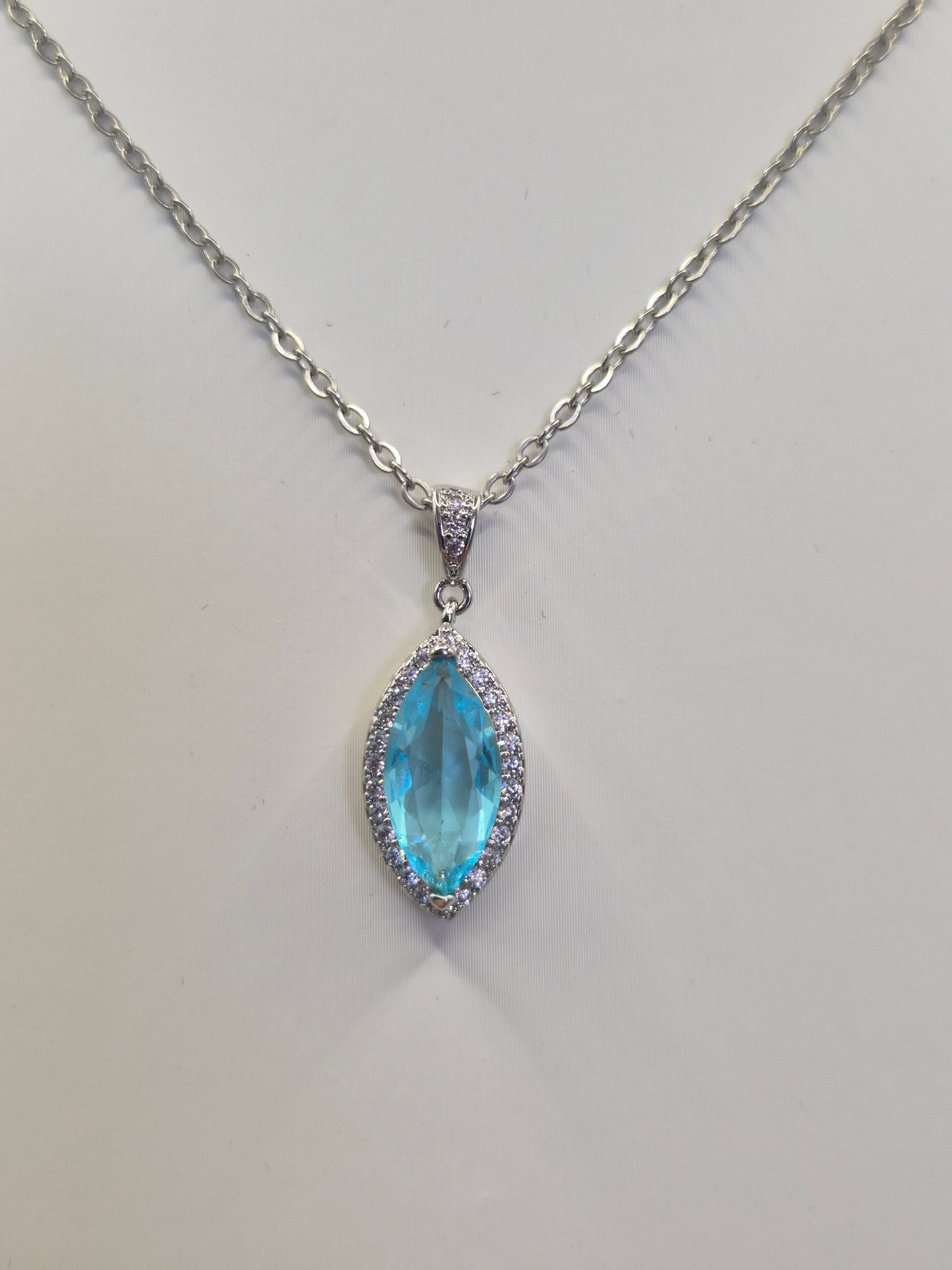Ocean Blue Marquise Cut & Round Cubic Zirconia Pendant