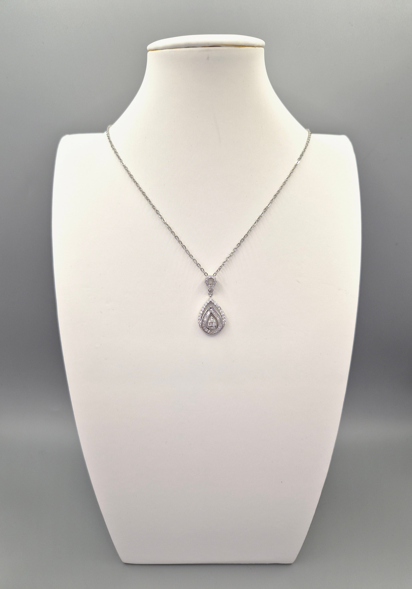 Pear Drop Baguette & Round Brilliant Cut Cubic Zirconia Pendant