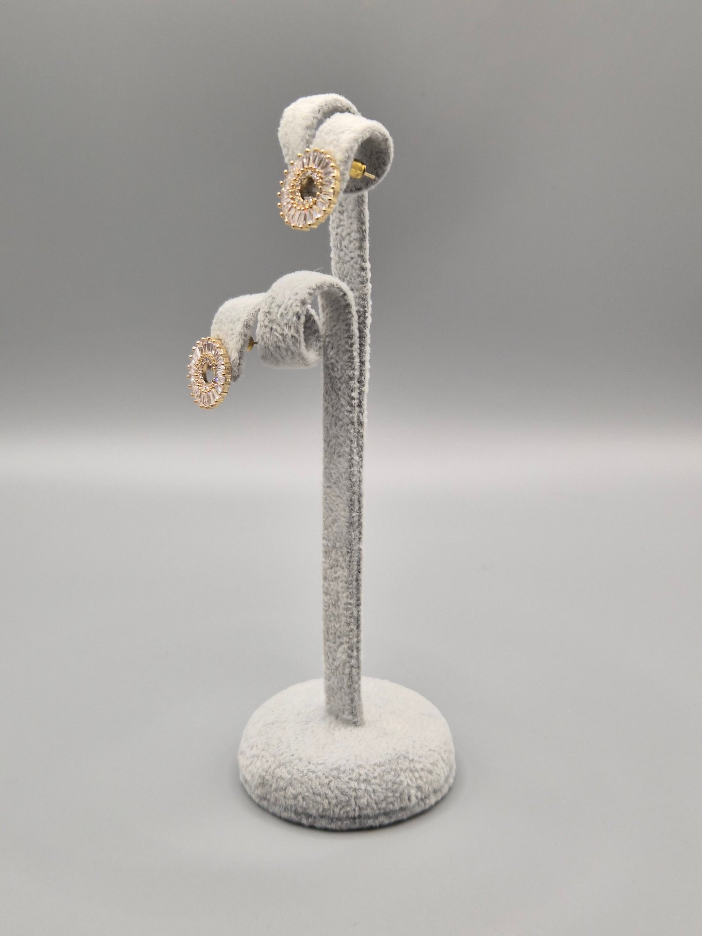 Tapered Baguette & Round Cubic Zirconia Circle C Stud Earrings