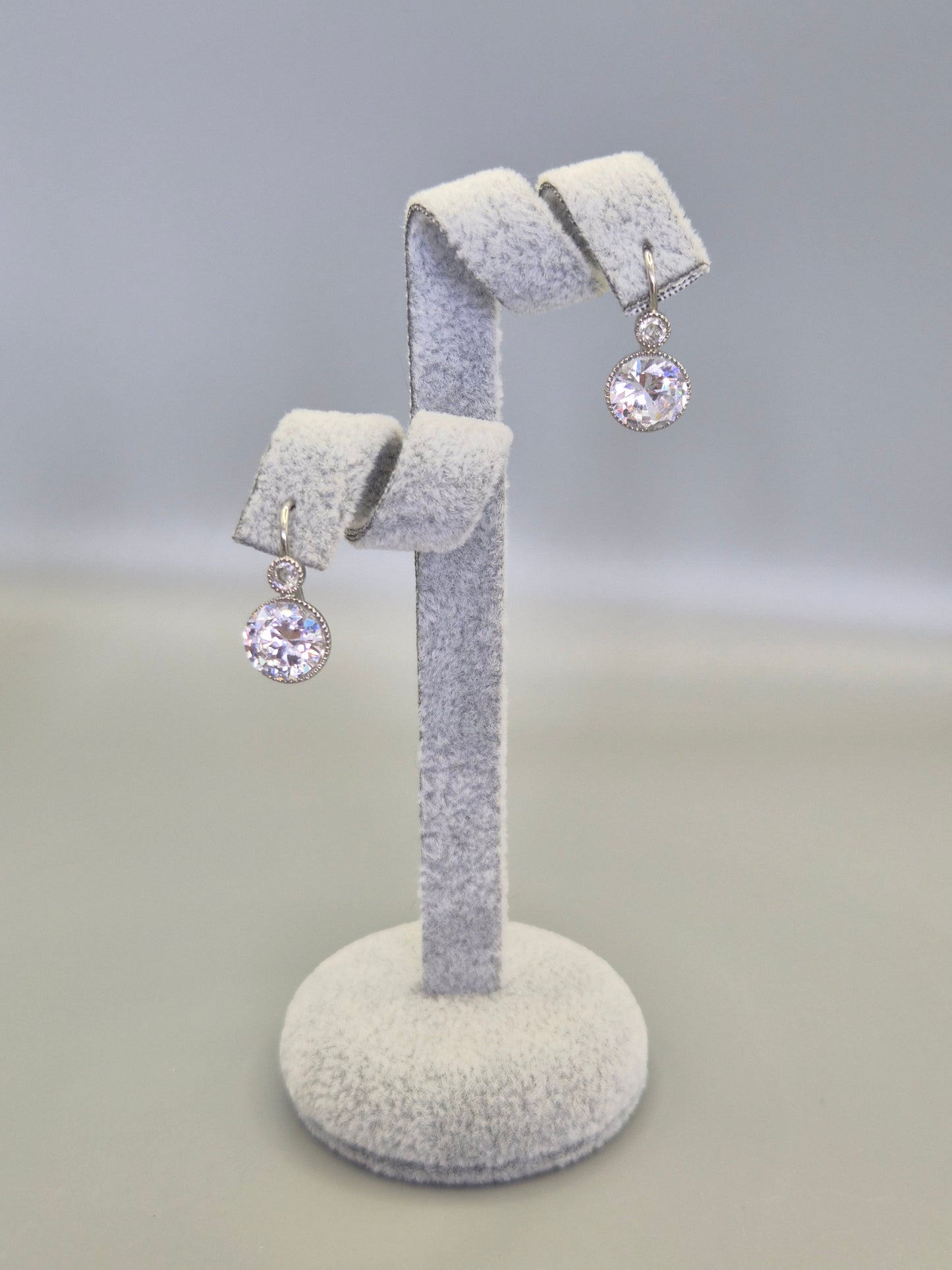 Bezel Set Cubic Zirconia Hook Through Earrings