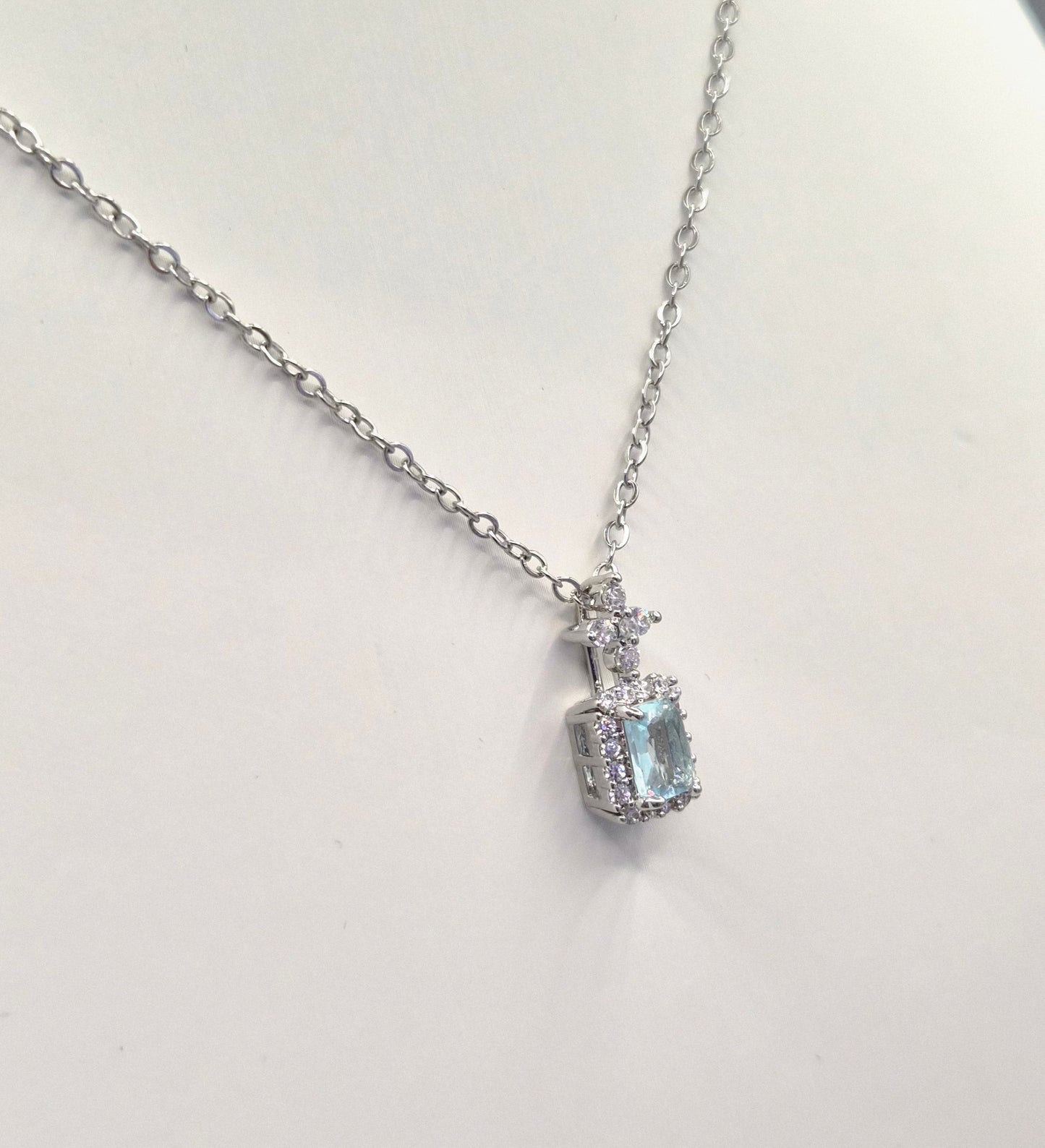 Aqua Blue Emerald Cut Cubic Zirconia Pendant