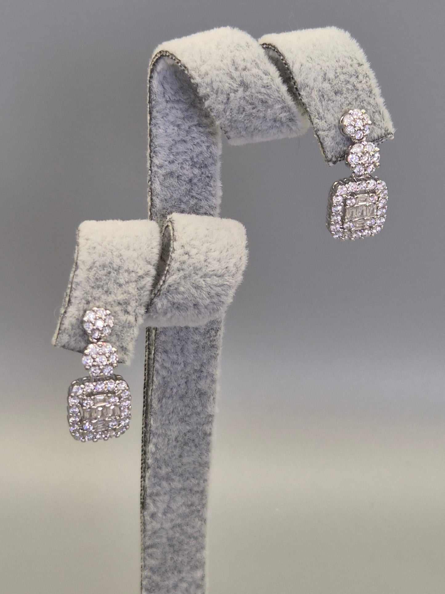 Trilogy Round and Baguette Cut Cubic Zirconia Drop Earrings