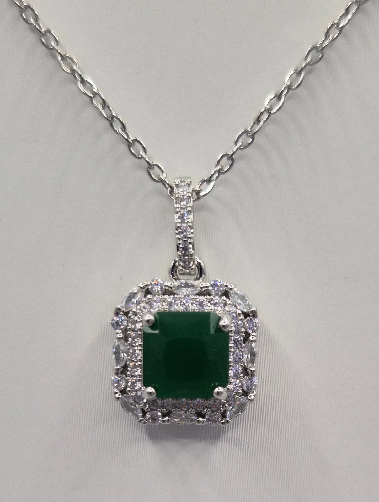 Green Square Cubic Marquise & Round Zirconia Set Pendant