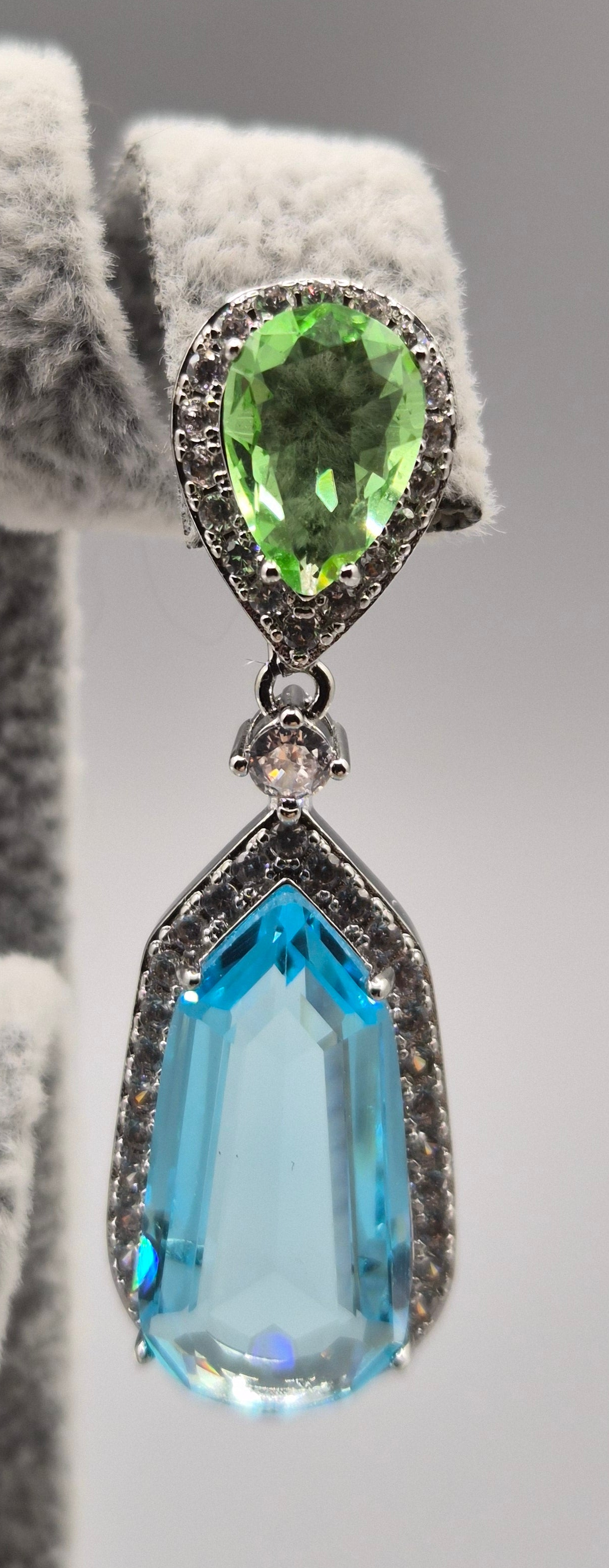 Jasmine Green, Sea Blue & Cubic Zirconia Drop Earrings