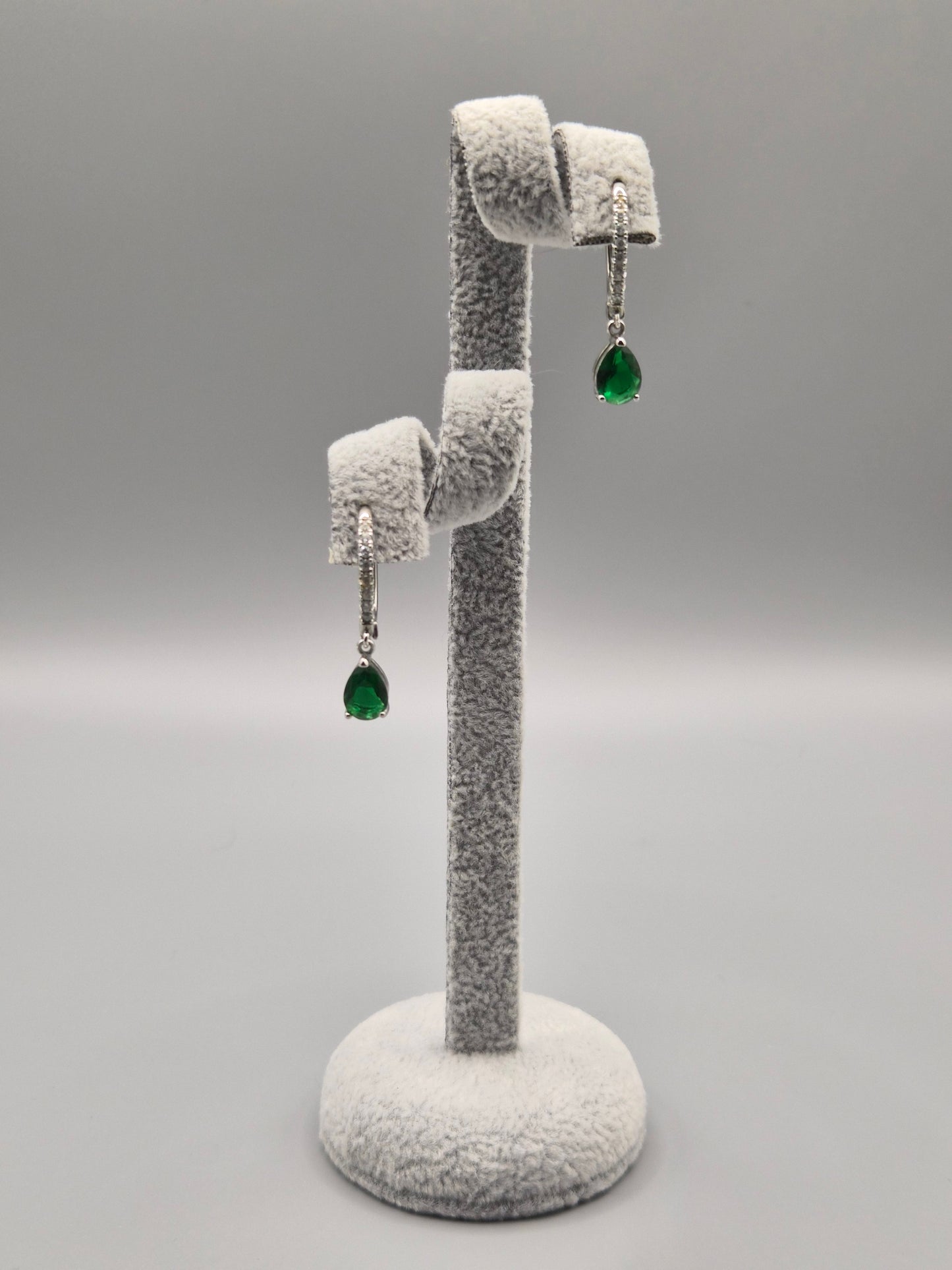 Green Emerald Cut Pear Shaped Drop & Cubic Zirconia Earrings