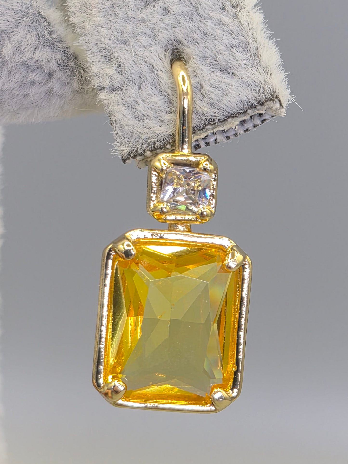 Emerald Cut Yellow & Round Brilliant Cut Cubic Zirconia Hook Through Earrings