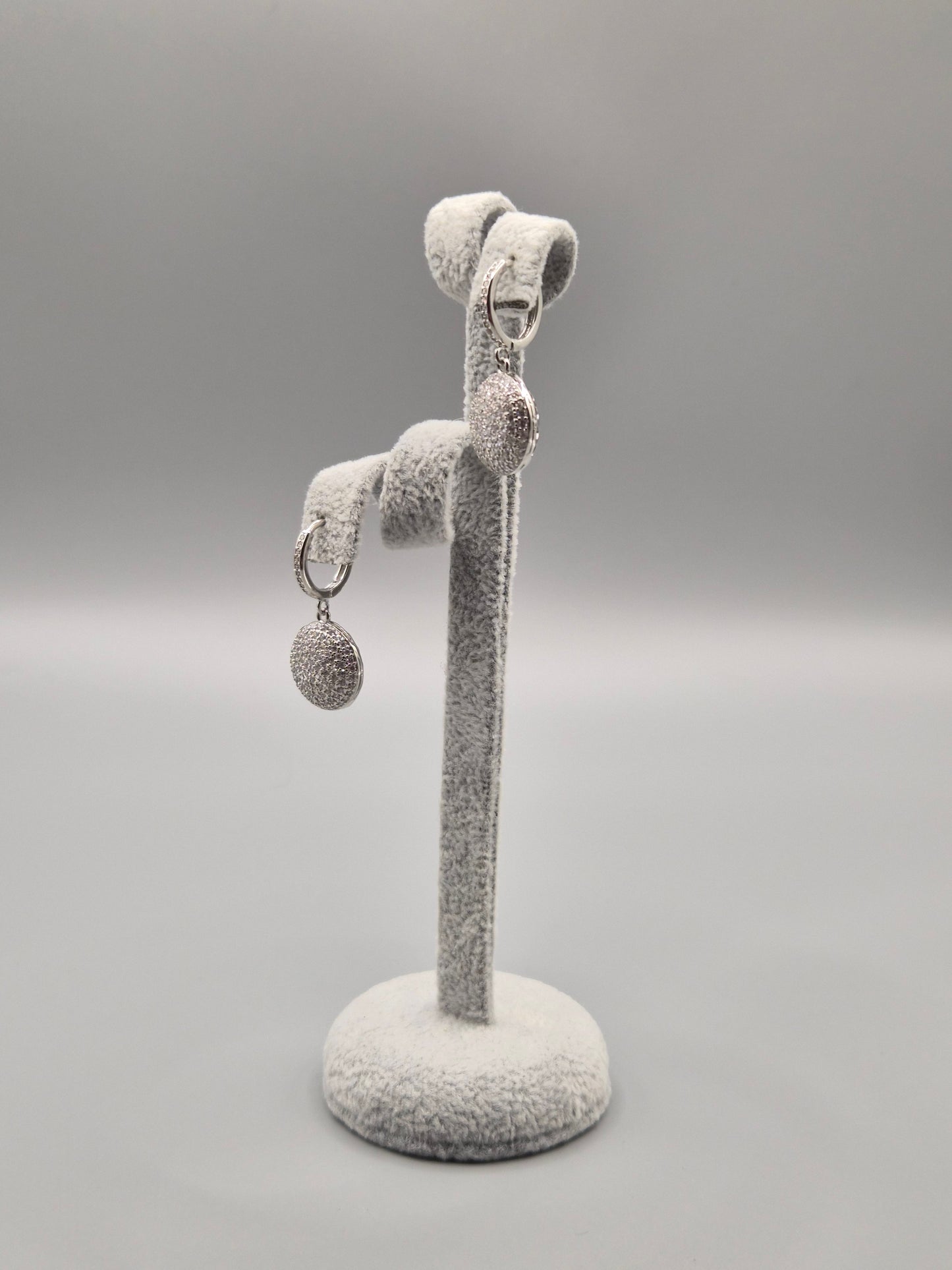 Disc with Heart Back Cubic Zirconia Drop Earrings