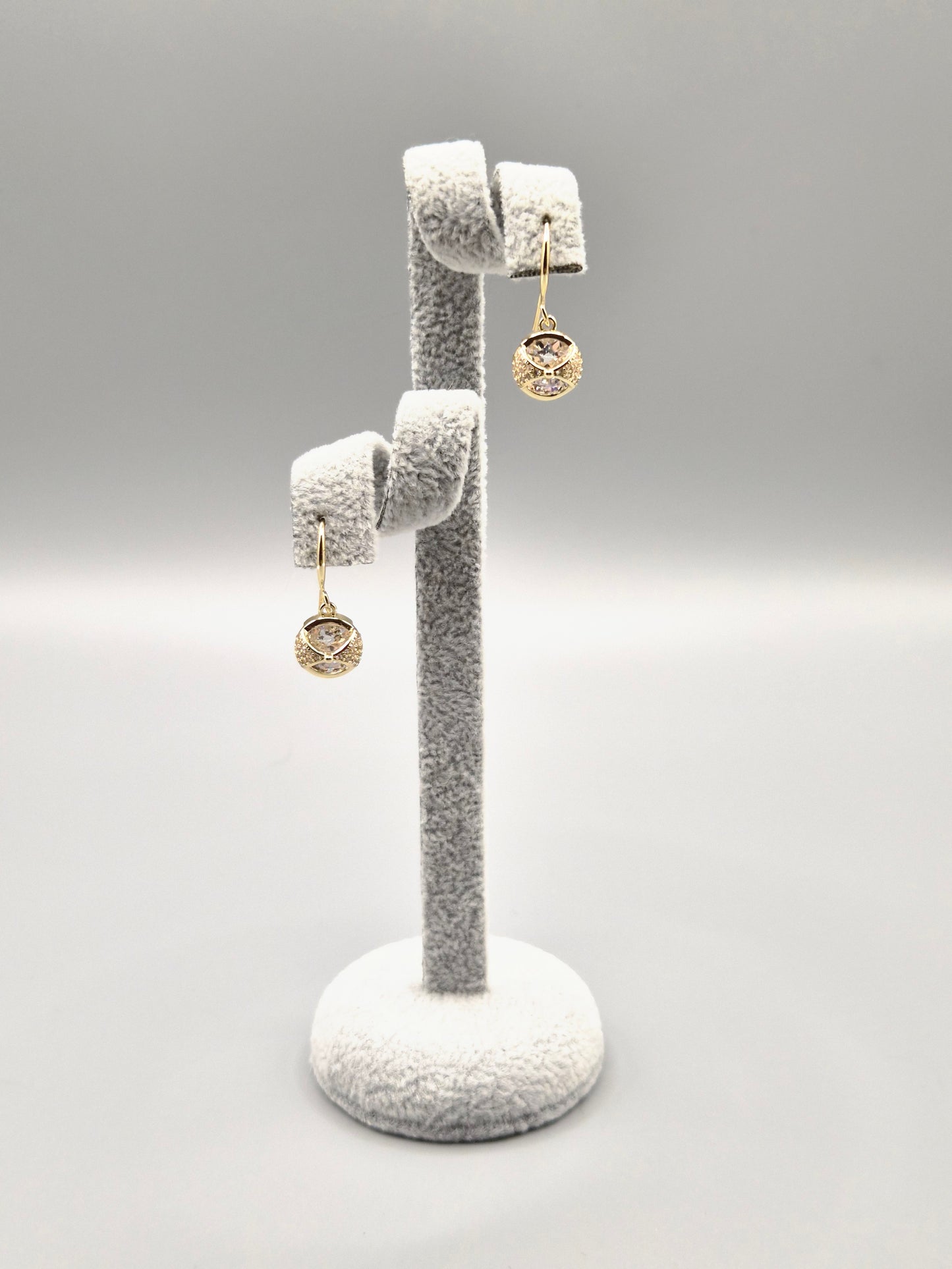 Gold Round Cubic Zirconia With Split Wrap Drop Earrings