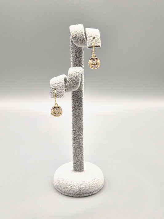 Gold Round Cubic Zirconia With Split Wrap Drop Earrings