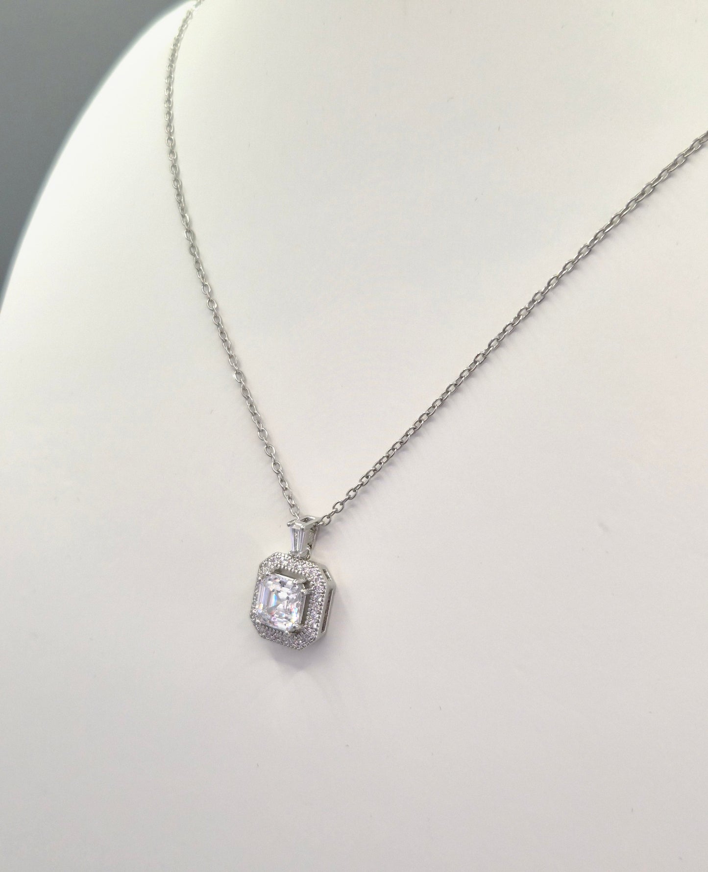 Square Halo Cubic Zirconia Drop Pendant