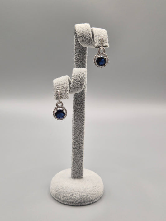 Round Halo Blue & Cubic Zirconia Drop Earrings