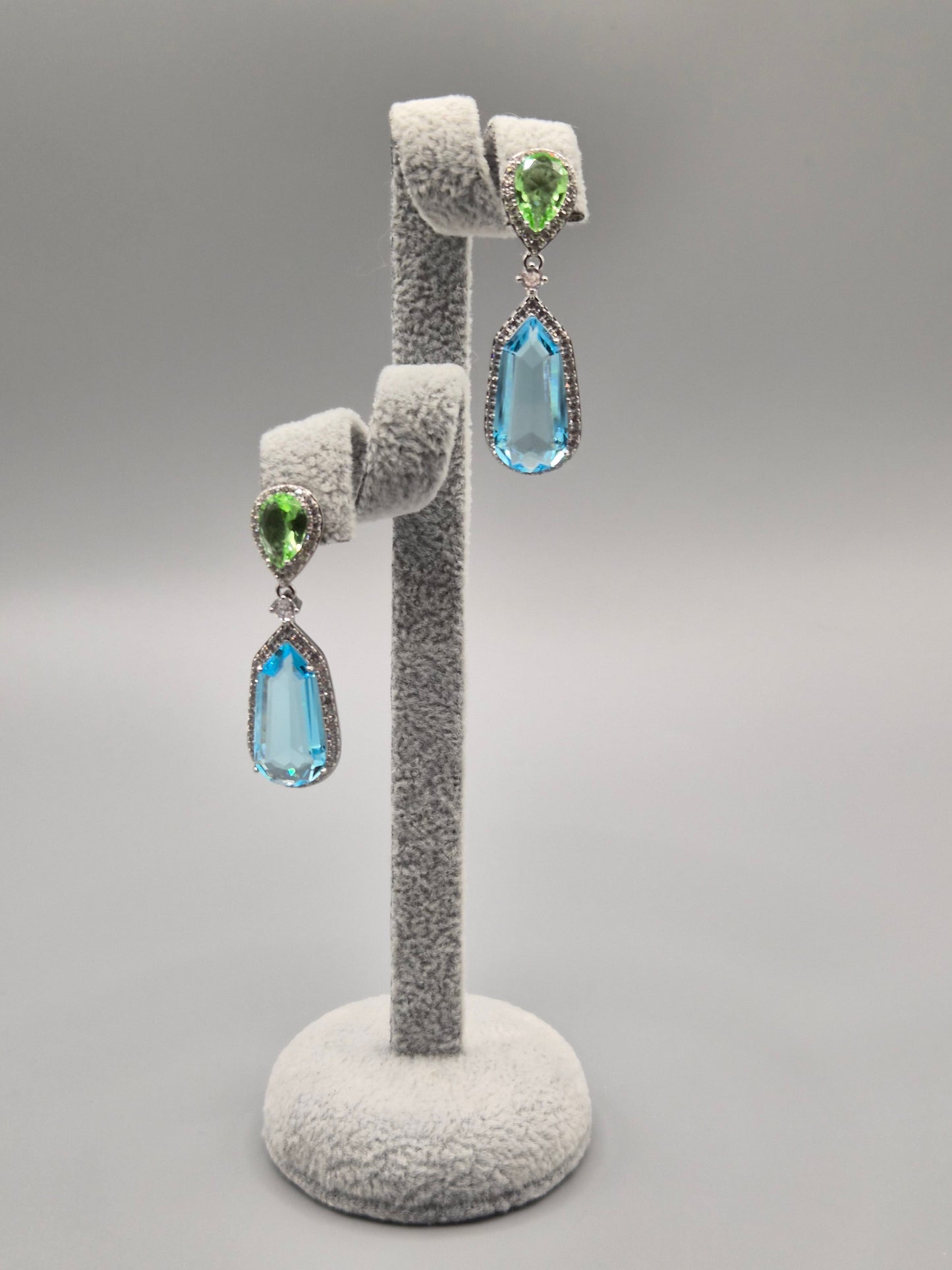 Jasmine Green, Sea Blue & Cubic Zirconia Drop Earrings