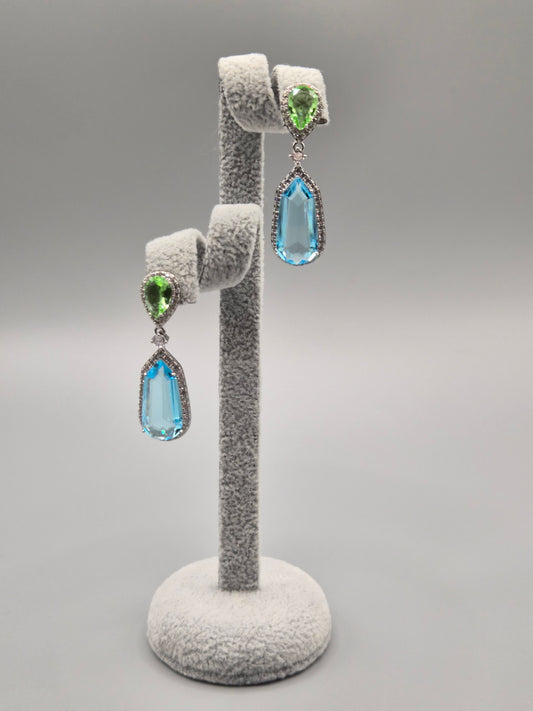 Jasmine Green, Sea Blue & Cubic Zirconia Drop Earrings