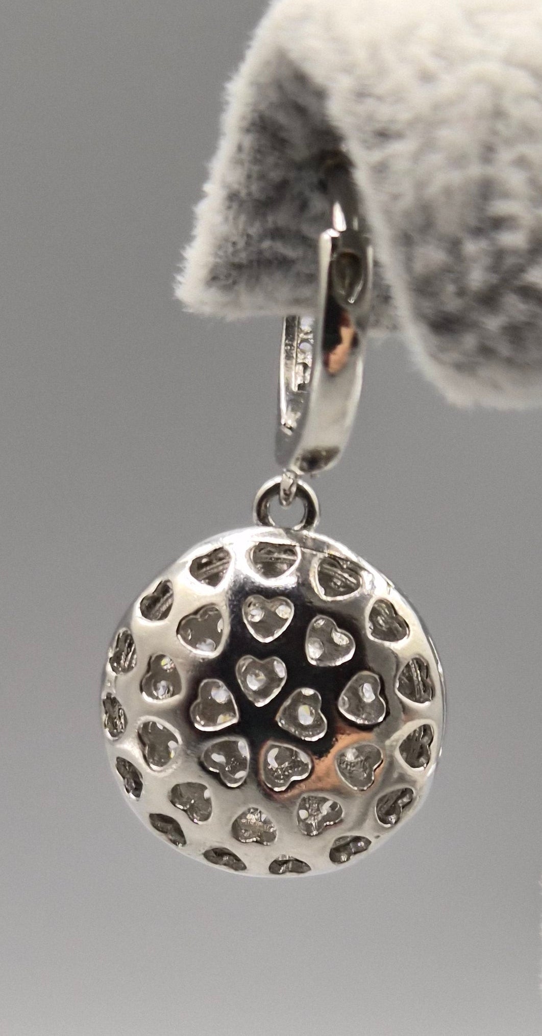 Disc with Heart Back Cubic Zirconia Drop Earrings