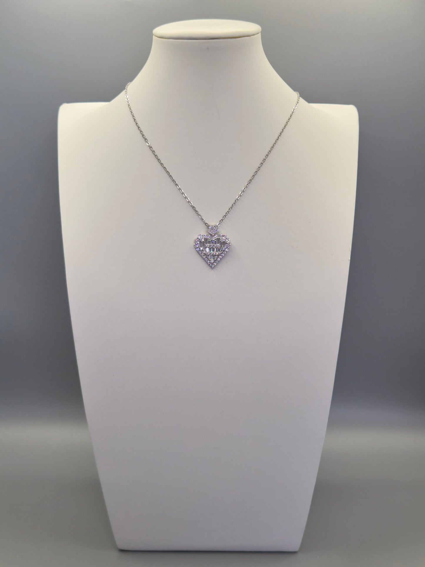 Heart With Round & Baguette Cut Cubic Zirconia Pendant