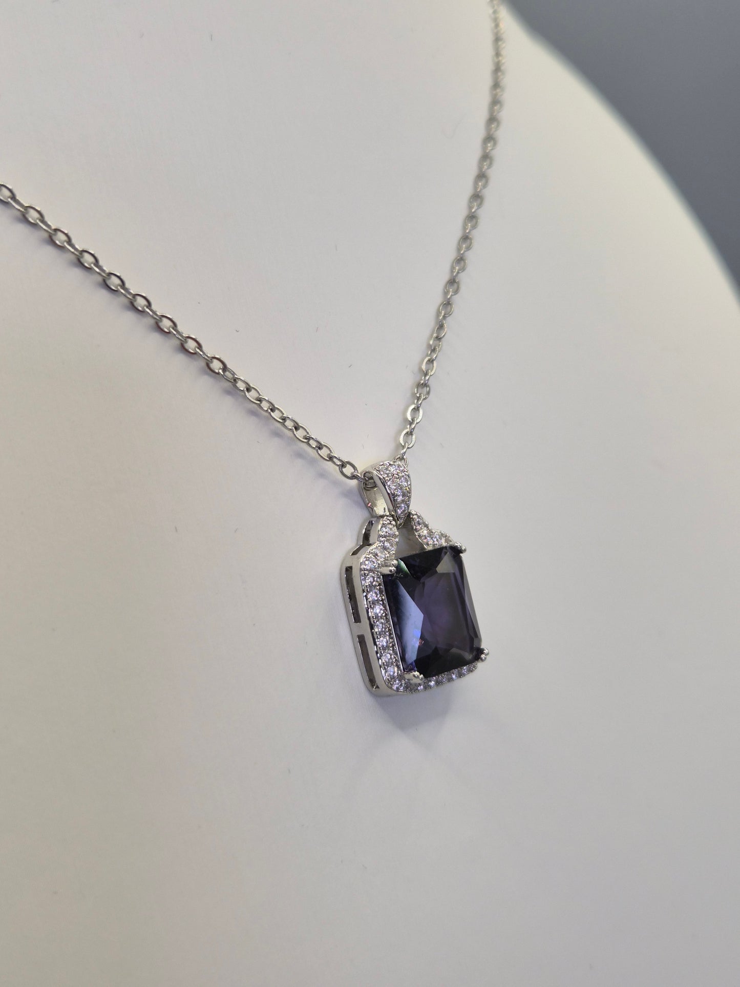 Violet Emerald Cut & Cubic Zirconia Pendant