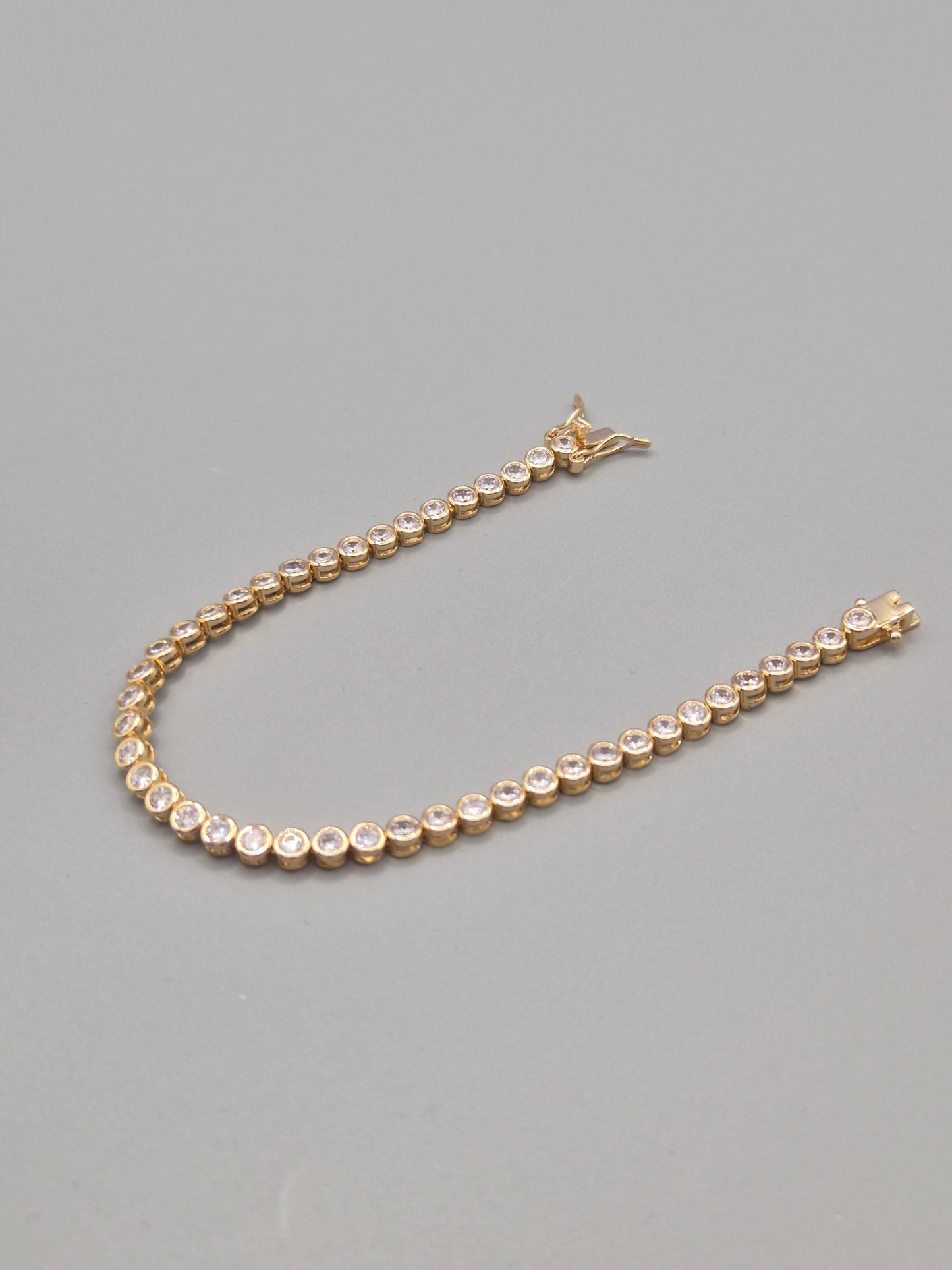 Bezel Set Round  Brilliant Cut Cubic Zirconia Line Bracelet Yellow Set