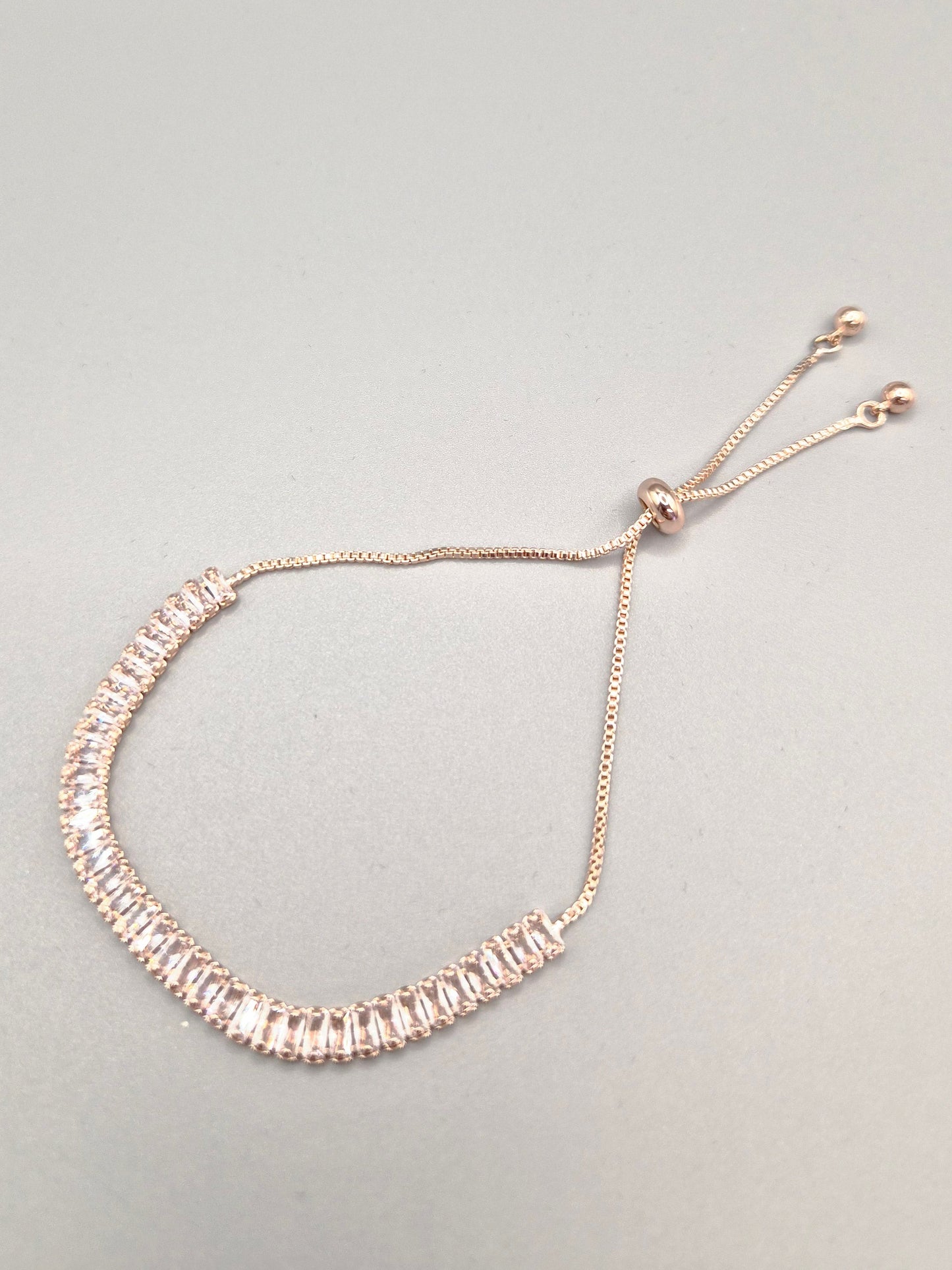 Baugette cut Cubic Zirconia Adjustable Rose set Bracelet