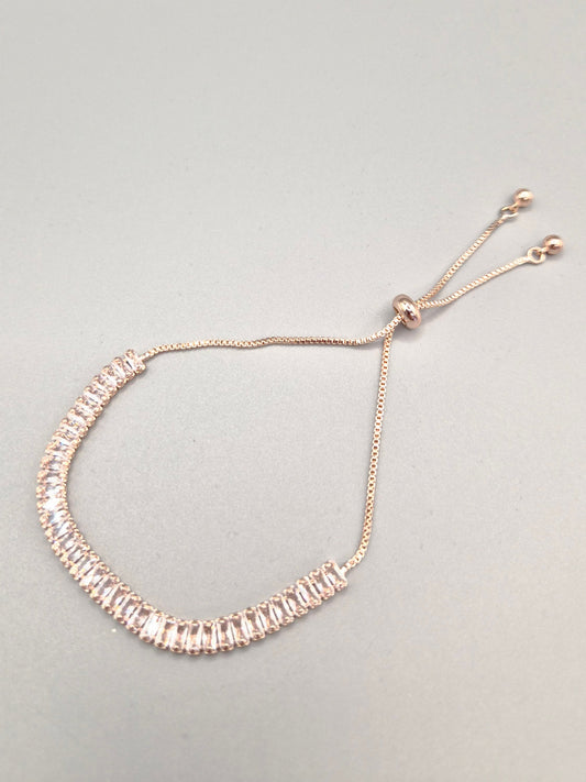 Baugette cut Cubic Zirconia Adjustable Rose set Bracelet