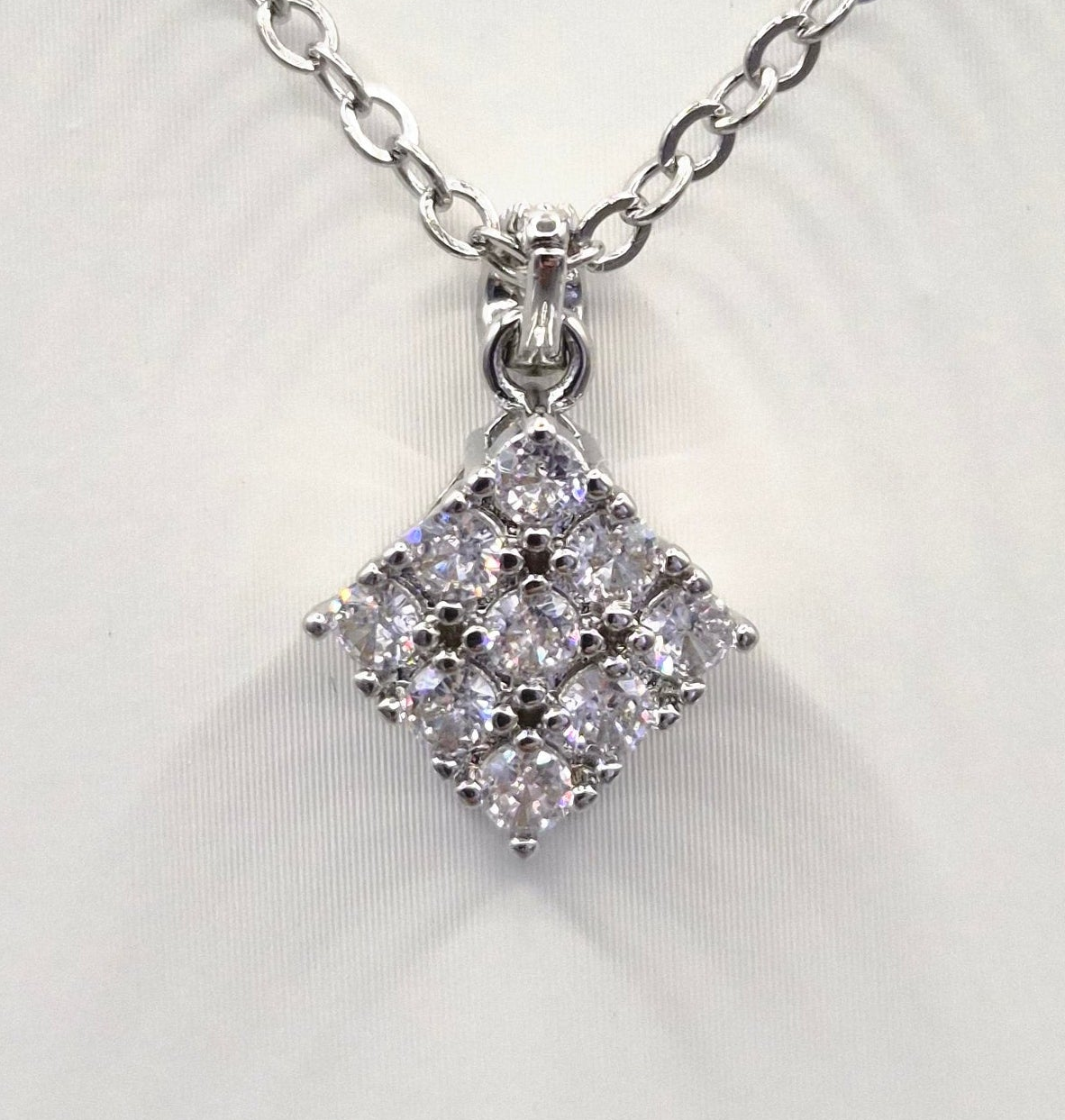 Square Shaped 9 Stone Cubic Zirconia Pendant
