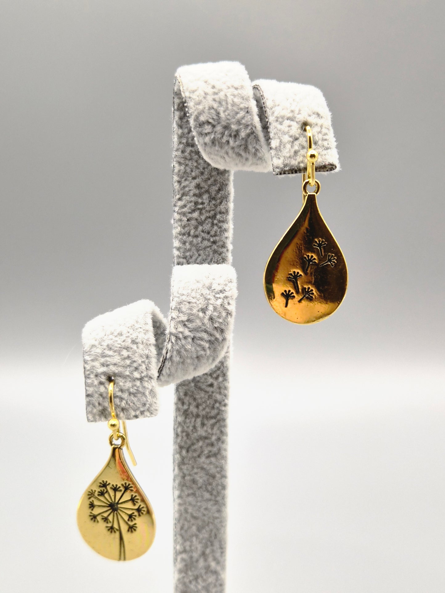 Gold Dandelion Pear Drop Earrings