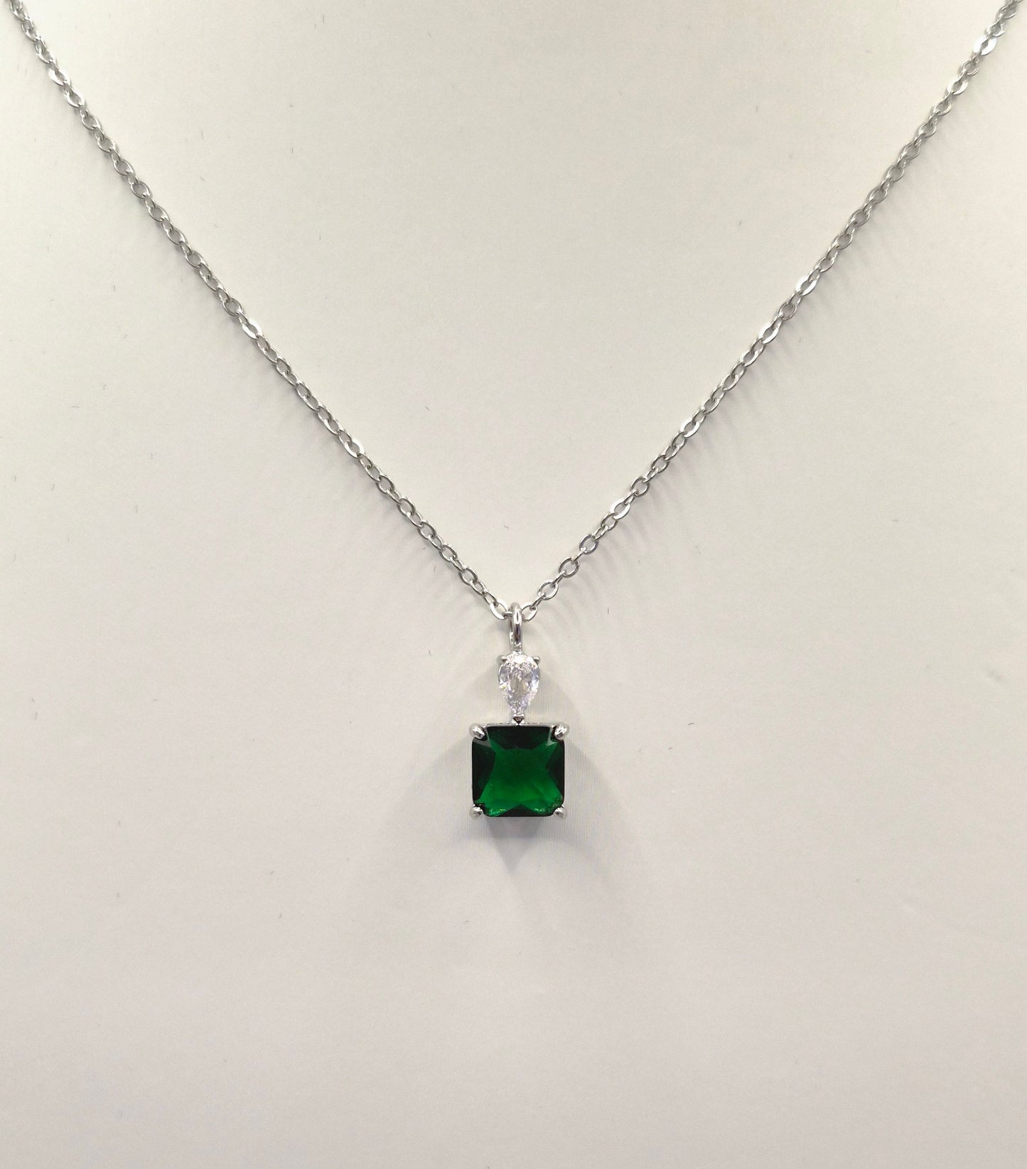 Green Square & Pear Cubic Zirconia Pendant