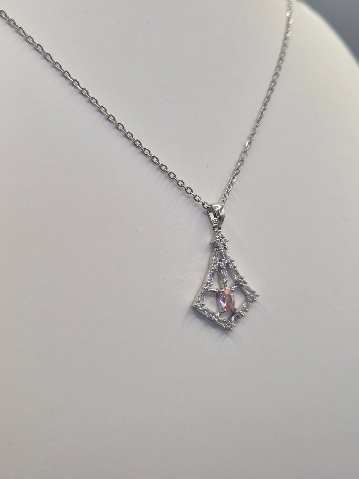 Pink Oval, Round & Baguette Cut Cubic Zirconia Pendant