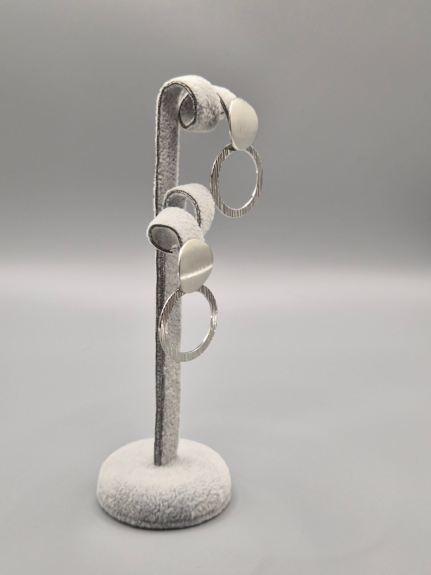 Double Full & Open Circle Silver Drop Earrings