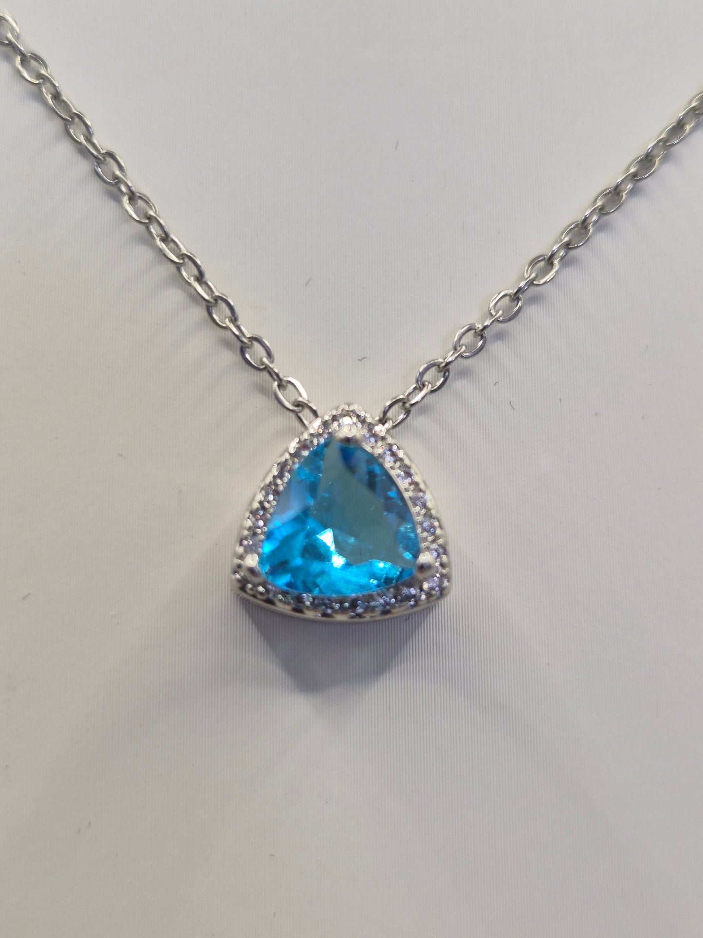 Blue Trilliant & Round Cubic Zirconia Pendant