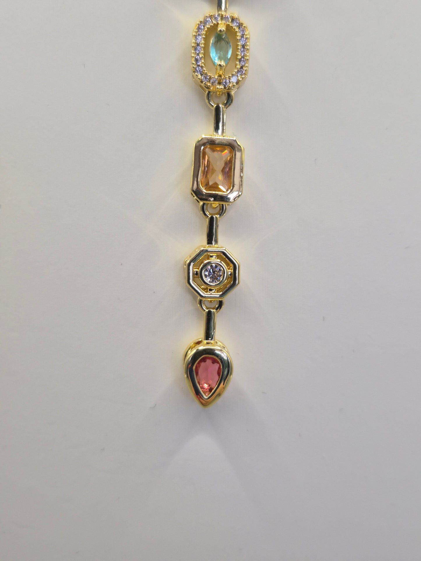 Multi Coloured 7 Stone  Cubic Zirconia Pendant With Extending Chain From 16"-18"  - Yellow