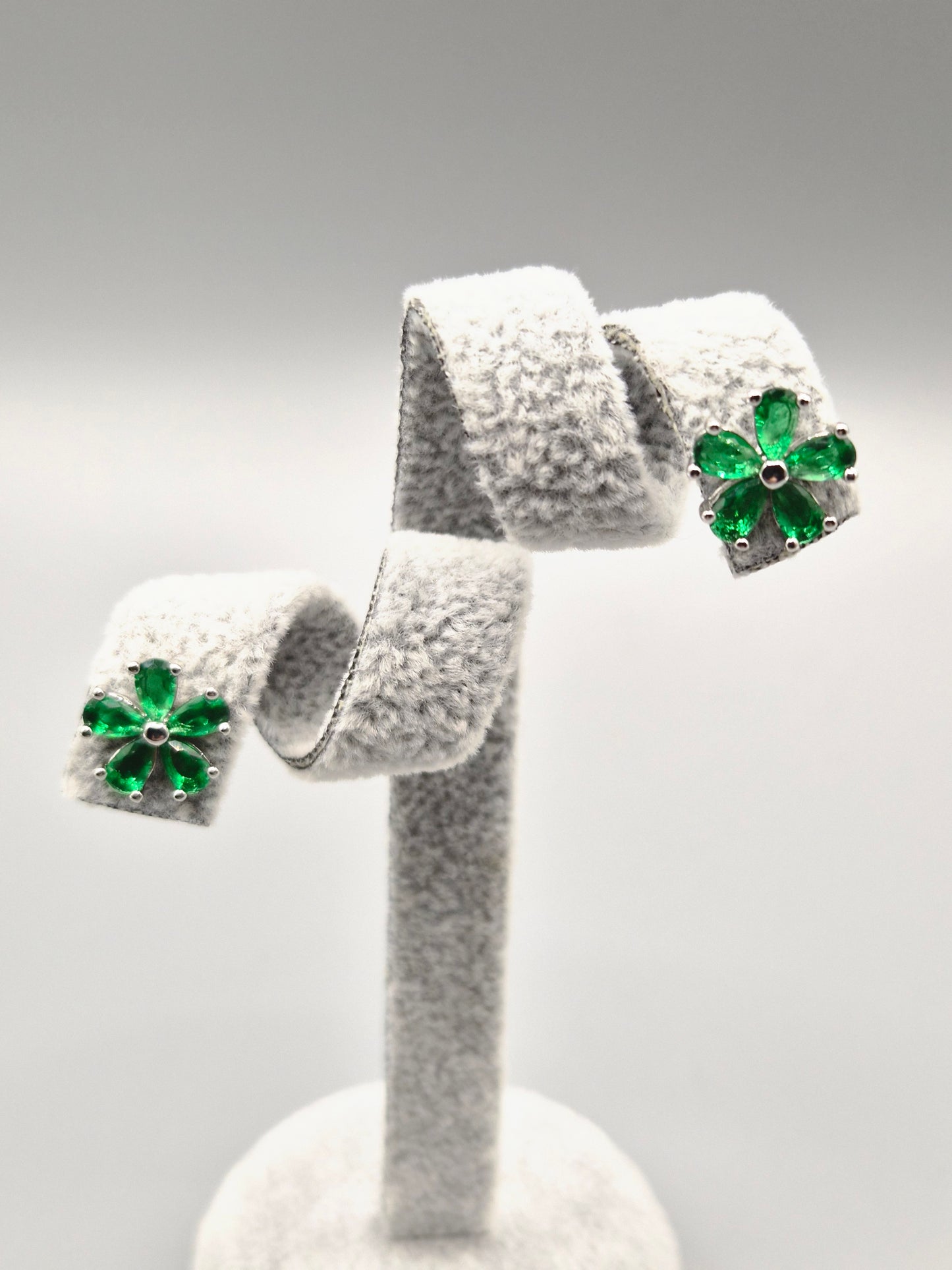 Green Cubic Zirconia Flower Design Stud Earrings