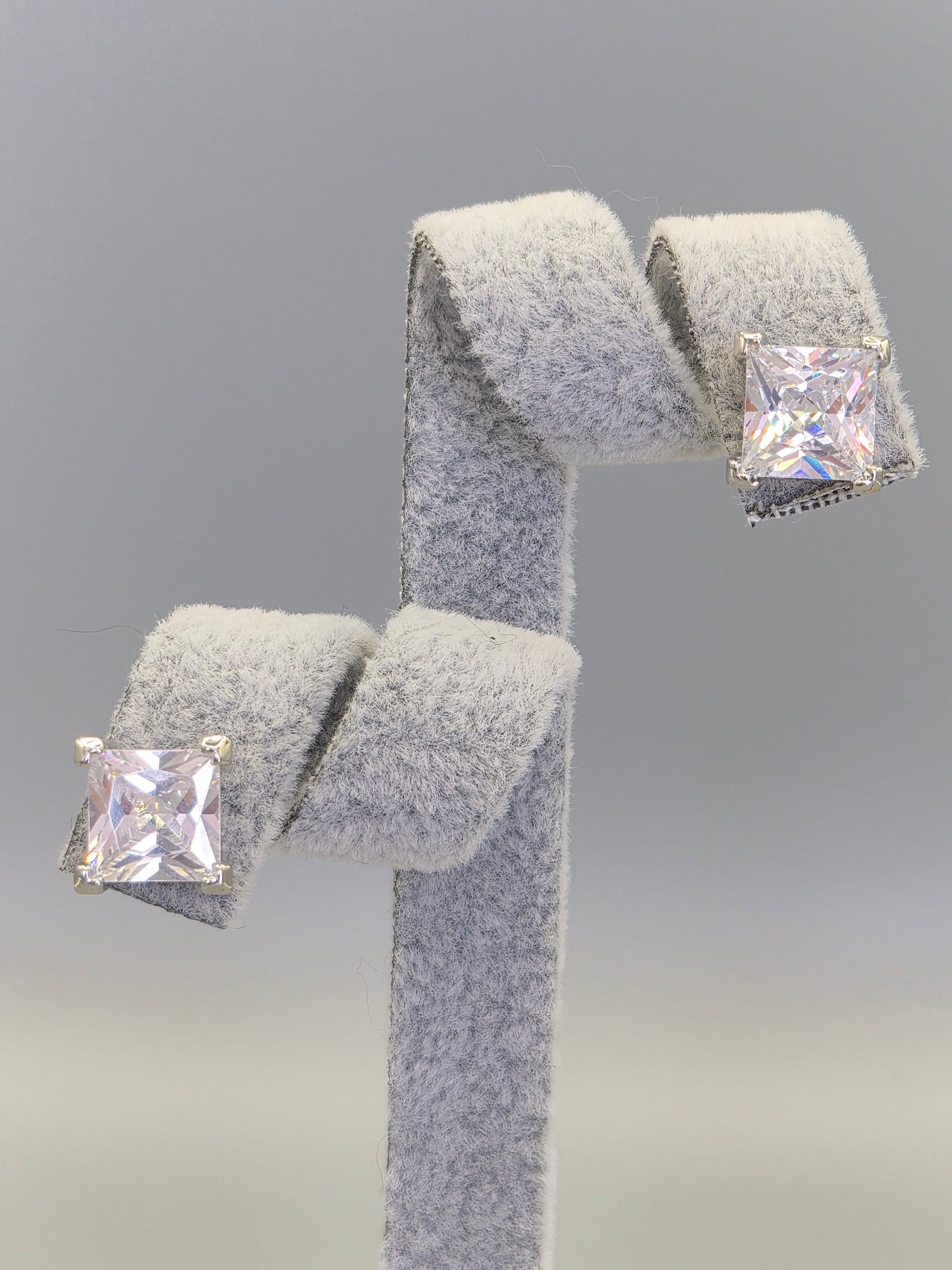 Princess Cut Cubic Zirconia With Halo Setting Stud Earrings
