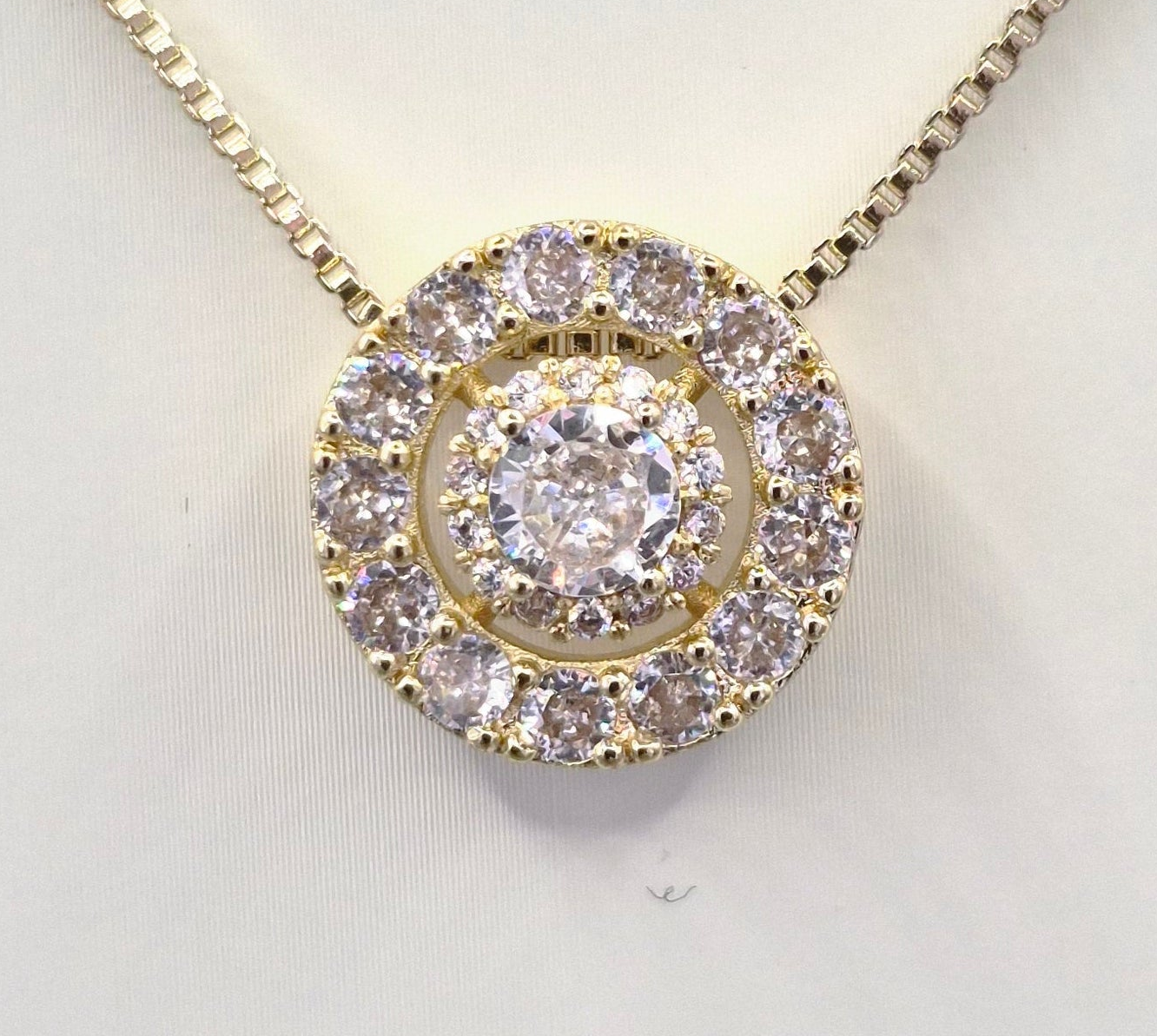 Round Halo Cubic Zirconia Pendant - Yellow