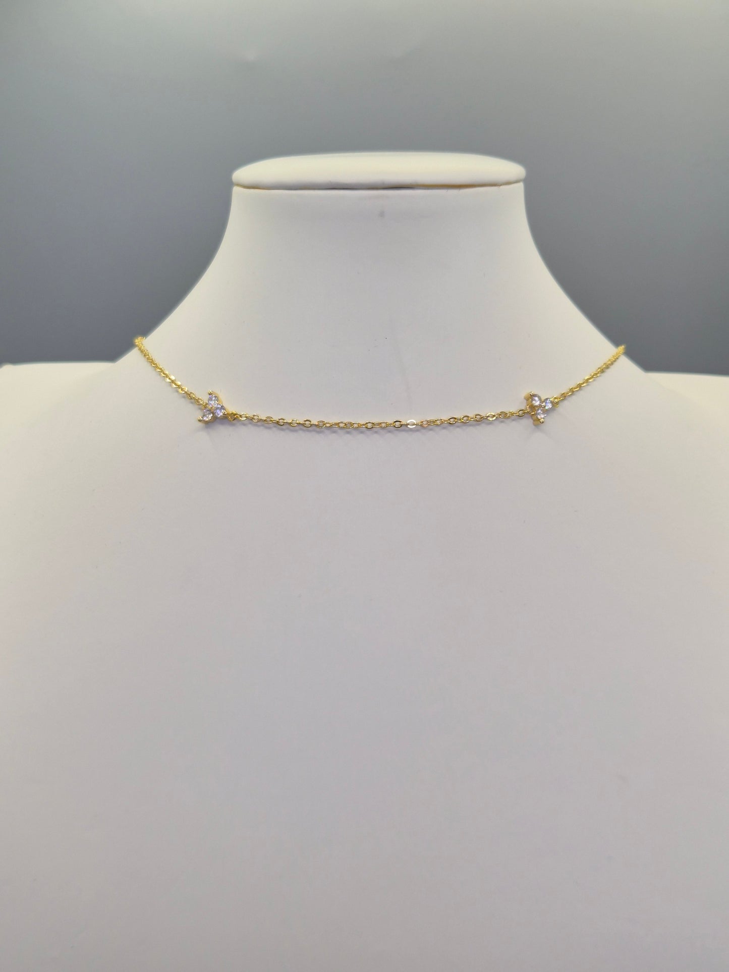 12 Stone Cubic Zirconia Choker Necklace- Yellow 16"