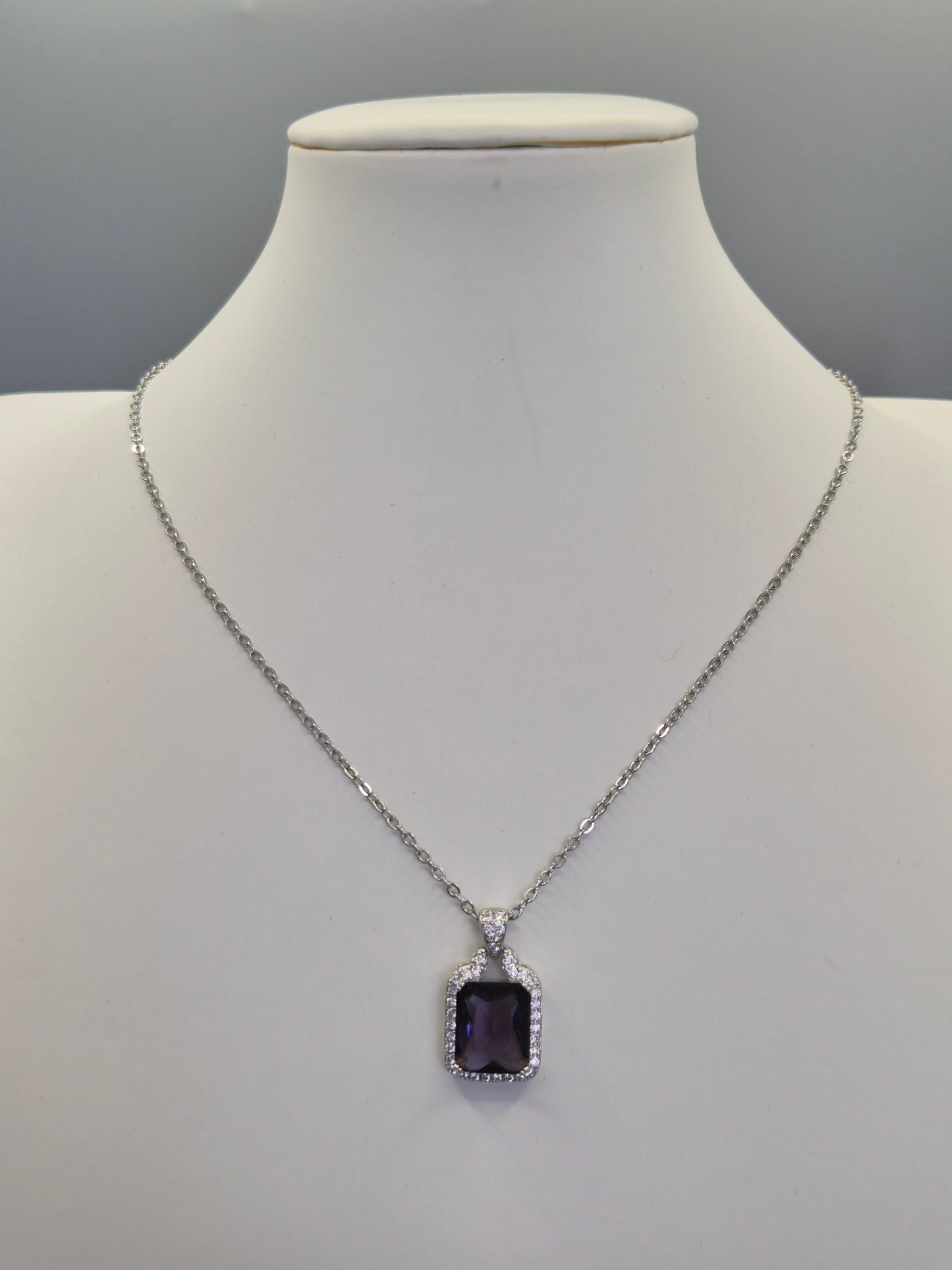 Violet Emerald Cut & Cubic Zirconia Pendant