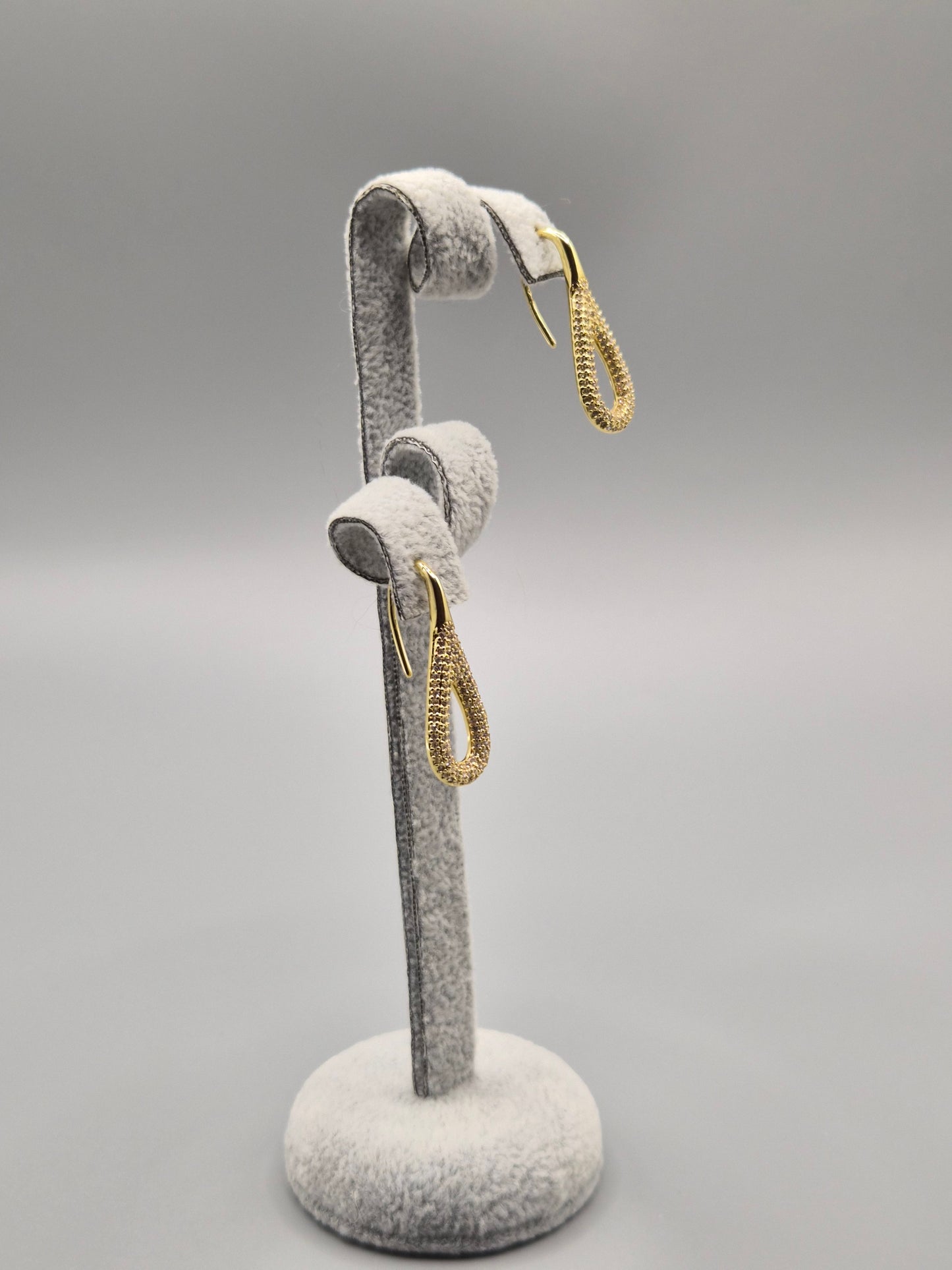 Gold Open Pear Shaped Bead Set Cubic Zirconia Drop Earrings