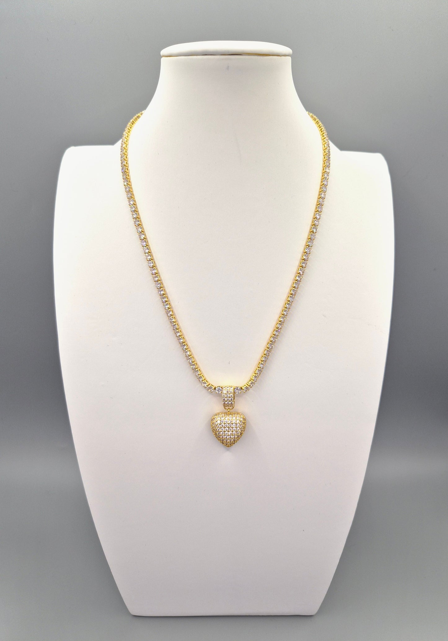 Cubic Zirconia Line Necklace with Heart Drop