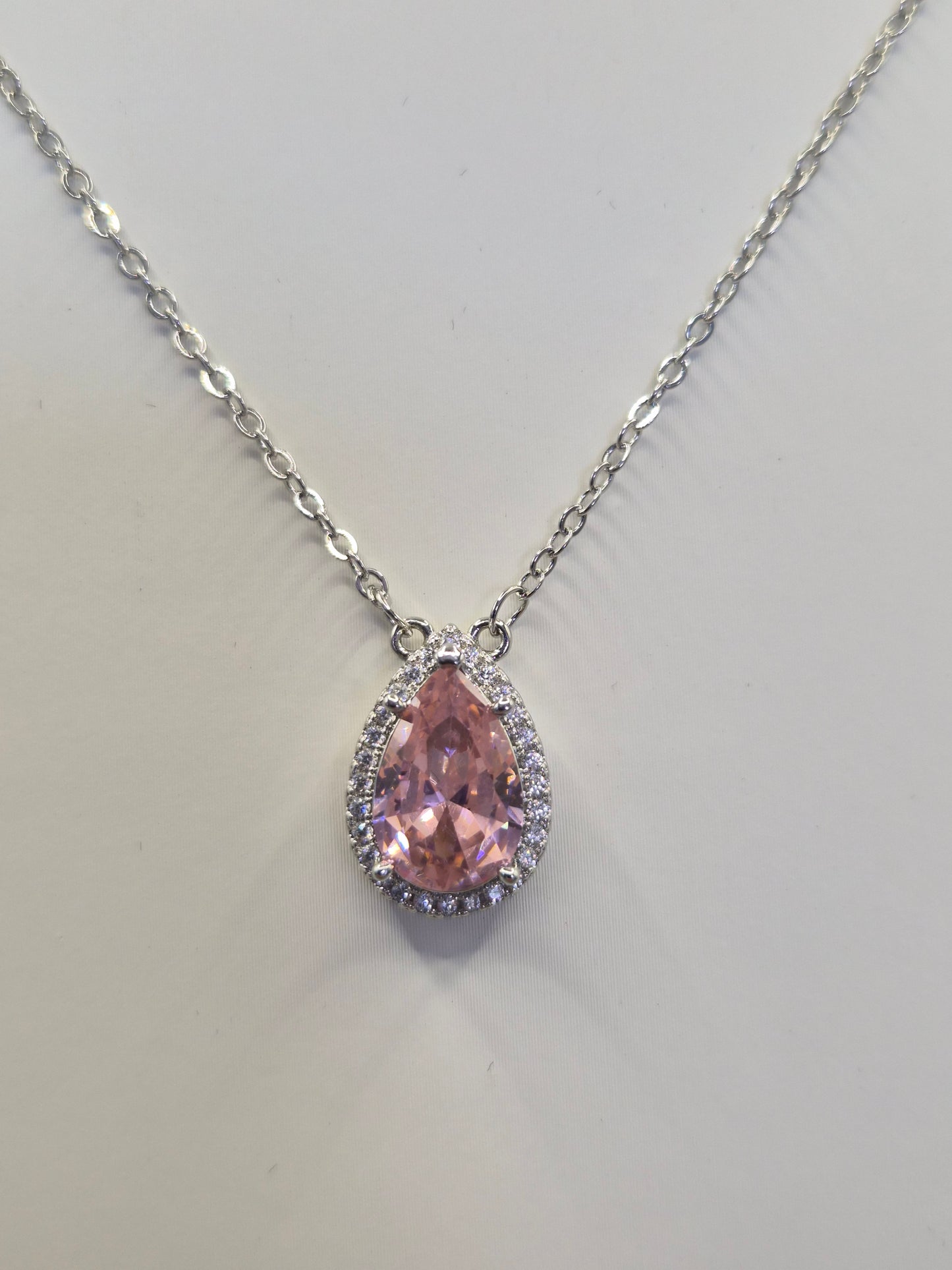Pink Pear & Round Cubic Zirconia Pendant