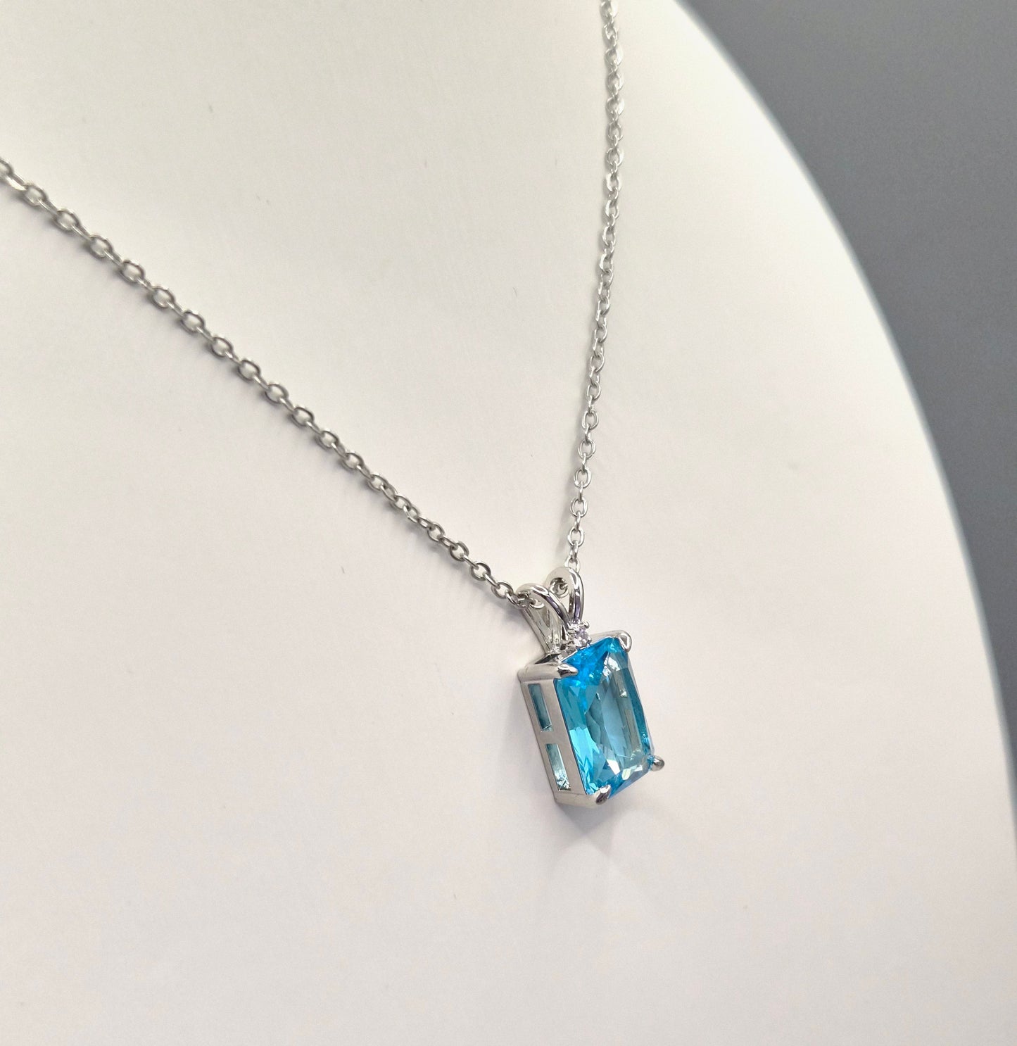 Blue Emerald Cut Cubic Zirconia Pendant