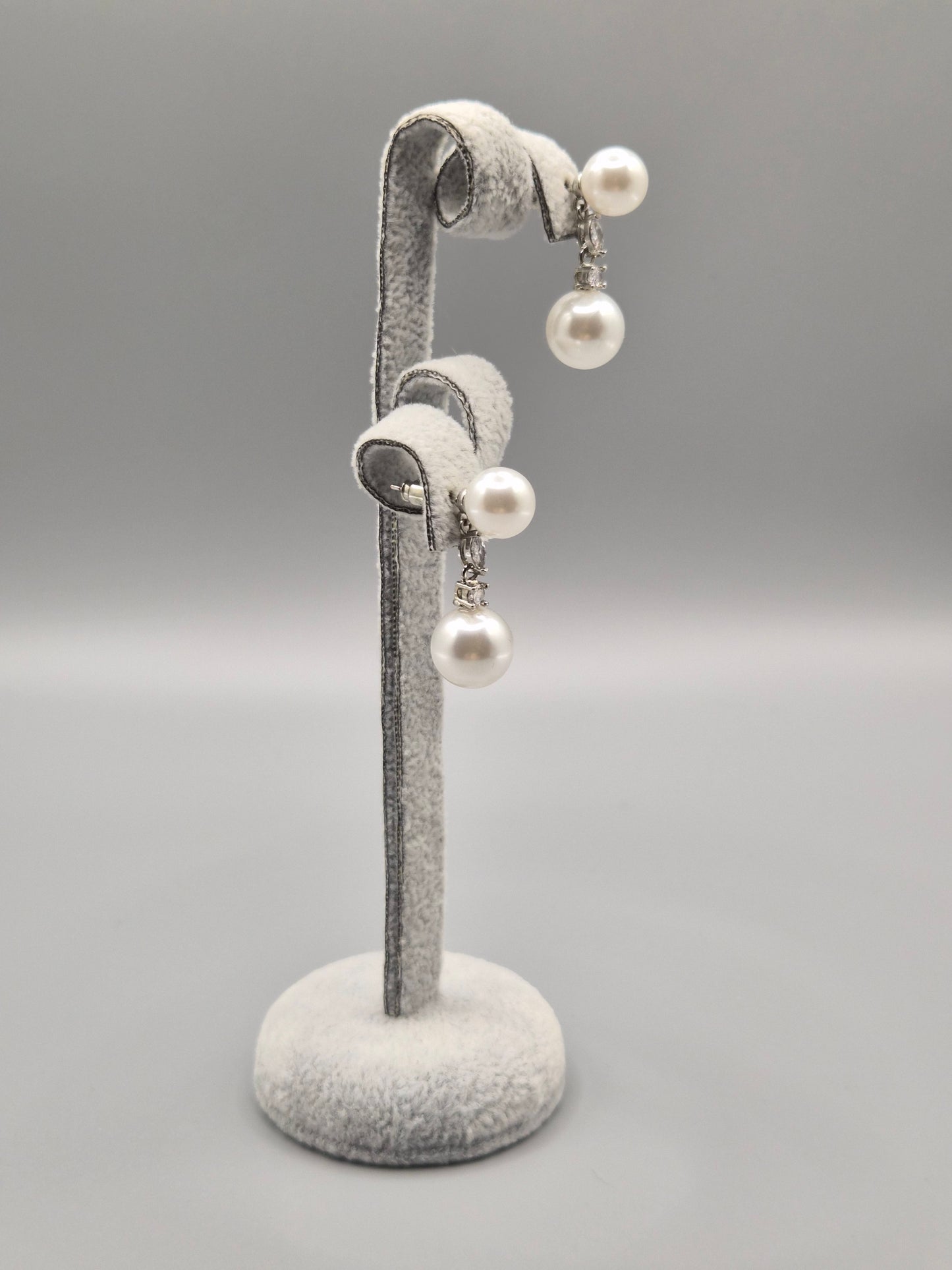 Double Pearl & Cubic Zirconia Drop Earrings