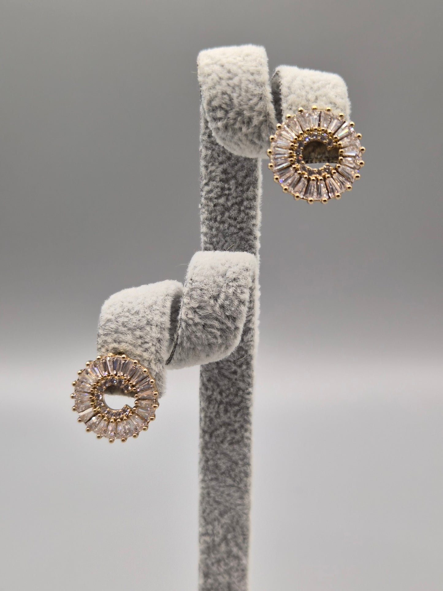 Tapered Baguette & Round Cubic Zirconia Circle C Stud Earrings