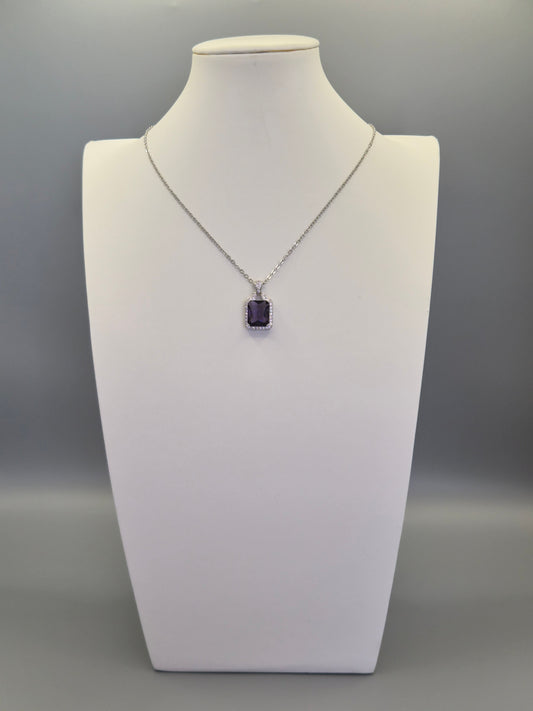 Violet Emerald Cut & Cubic Zirconia Pendant